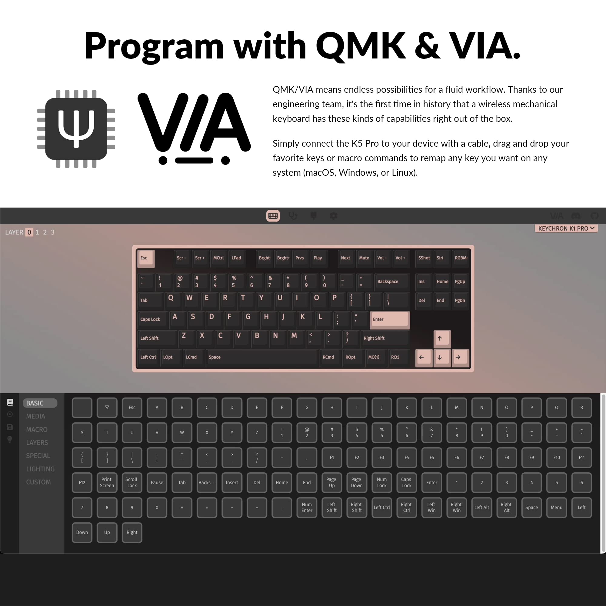 Keychron K1 Pro TKL Ultra-Slim Wireless Mechanical Keyboard - Hot-Swappable Low-Profile Gateron Brown Switches, RGB Backlit PBT Keycaps - Compatible with Mac, Windows, Linux - Perfect for Office Work, Gaming & Programming