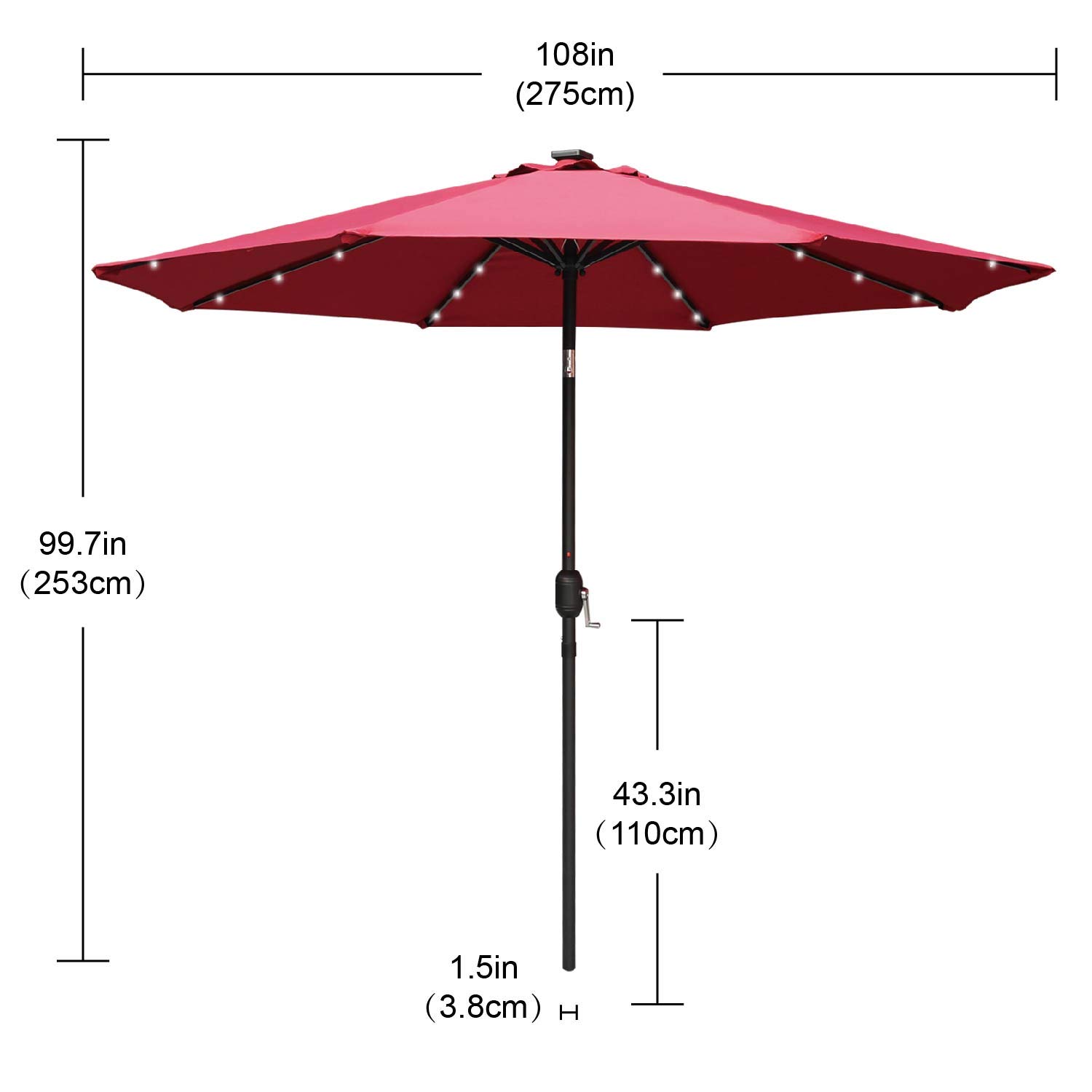 Durable 9FT Solar LED Patio Umbrella with 32 LED Lights - Burgundy Color for Outdoor Dining, Poolside Relaxation & Backyard Parties