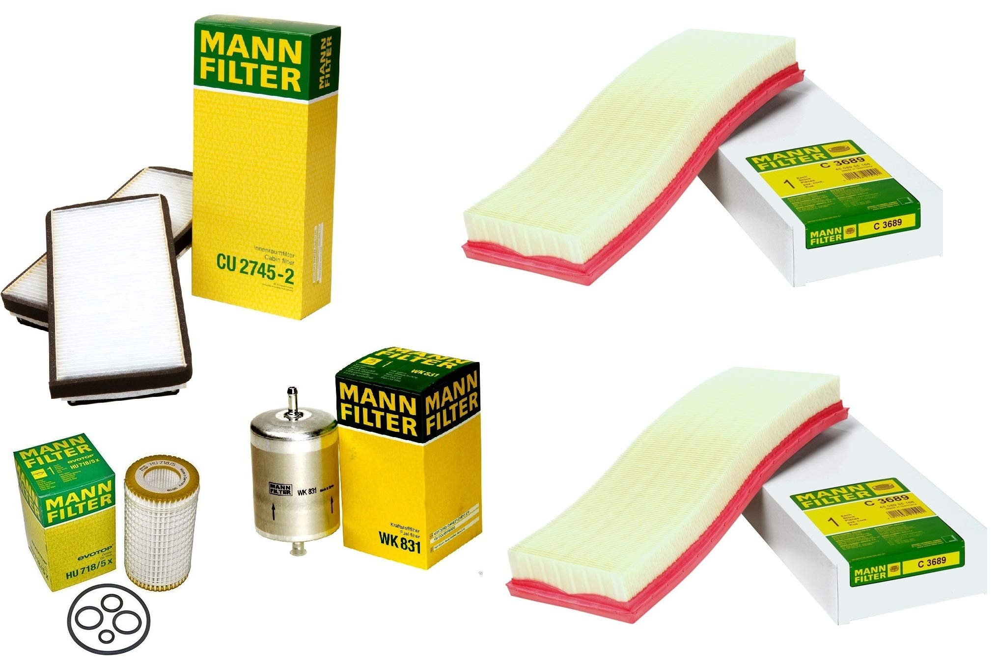Premium Mann Oil Paper Cabin Fuel & Air Filter Kit for Mercedes-Benz C215 W220 CL55 AMG - High Performance Replacement Filters for Cleaner Air & Engine Protection (Ideal for City Driving & Long Road Trips)