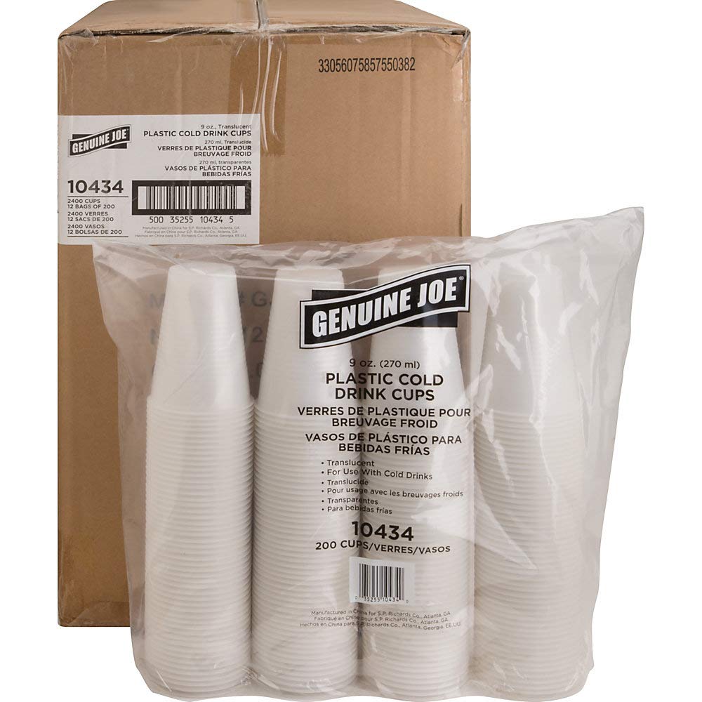 Genuine Joe 9oz Clear Plastic Cups - Bulk Pack of 2400 Disposable Drink Cups for Parties, Events & Catering | BPA-Free Translucent Beverage Glasses for Soda, Juice & Cocktails