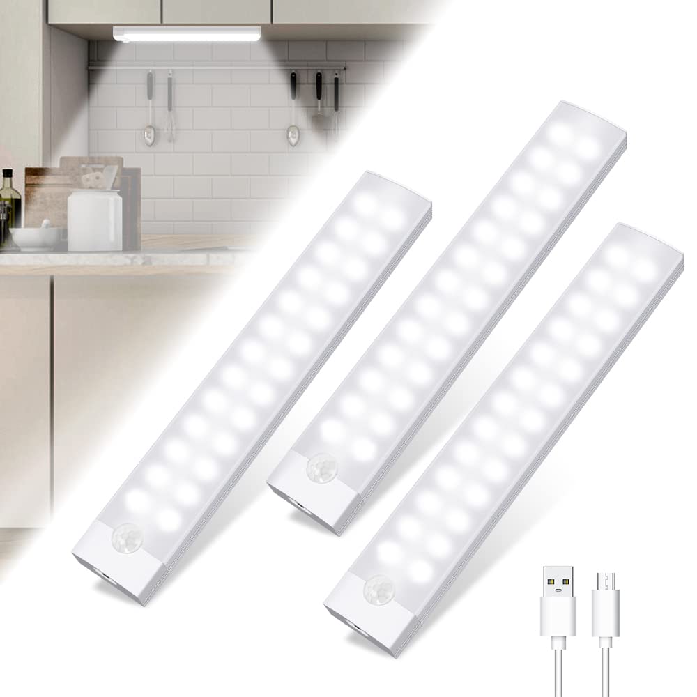 USB Rechargeable Motion Sensor Night Light - Dimmable Indoor Cabinet Lighting for Kitchen, Wardrobe, Closet, Staircase & Hallway | Energy-Efficient LED Lamp for Home Safety & Convenience