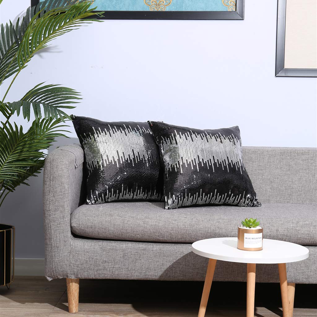 Sparkly Throw Pillow Covers Set of 2 - 18x18 Inch Black Silver Decorative Cushion Cases for Sofa, Couch & Home Decor - Perfect for Living Room, Bedroom & Gift Giving
