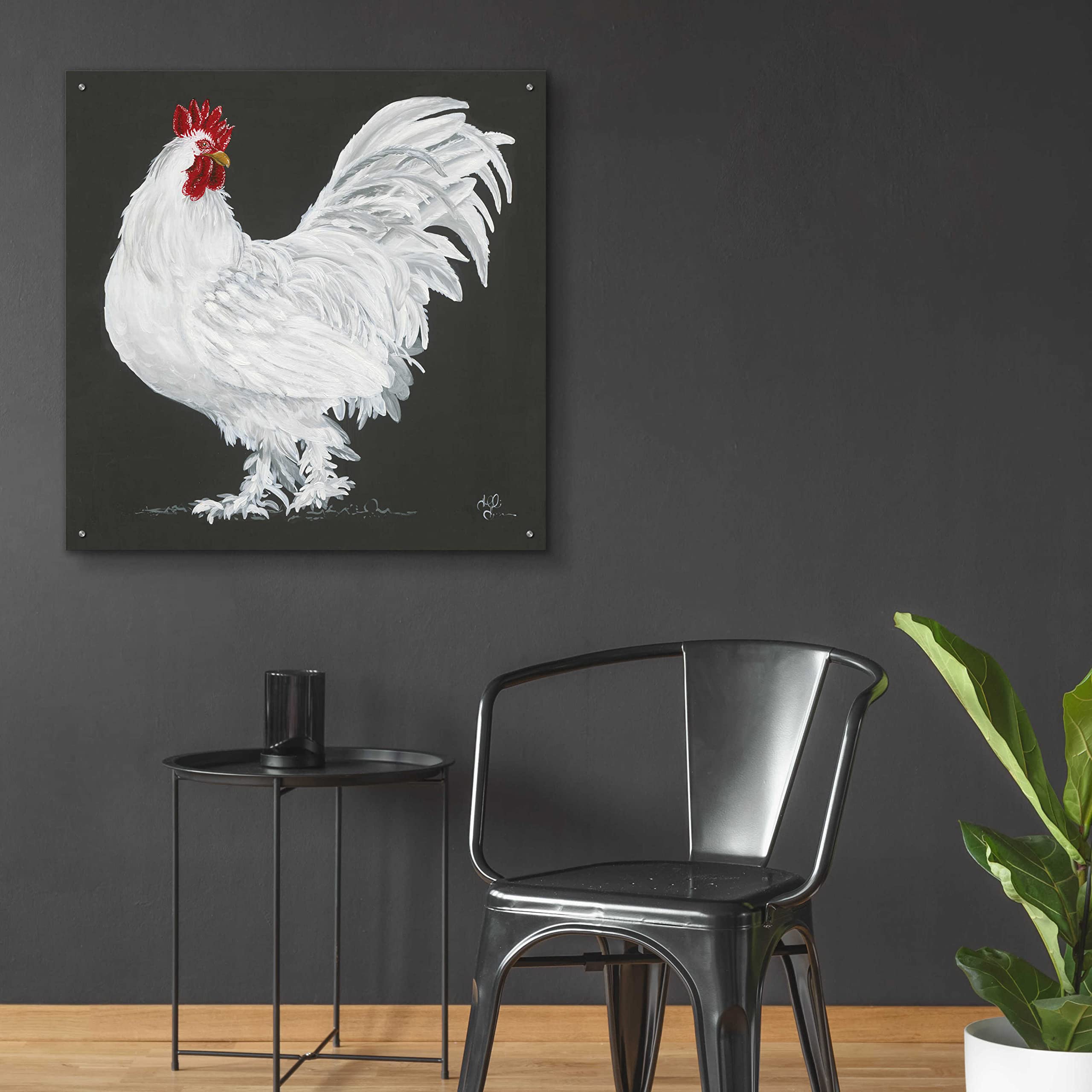 Epic 'Rooster' Acrylic Glass Wall Art by Hollihocks - 36x36 Inches Modern Home Decor - Perfect for Living Room, Bedroom or Office Wall Art