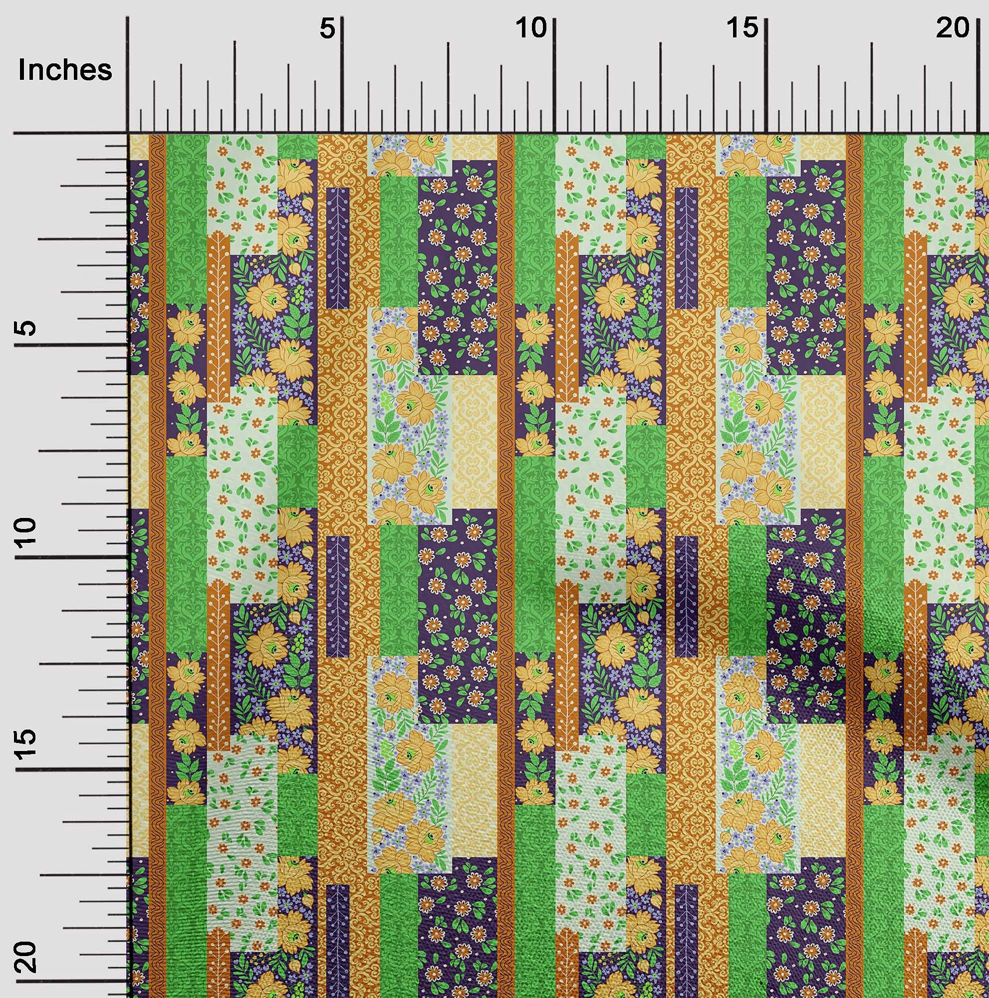 oneOone Cotton Cambric Dark Yellow Floral Print Fabric - 42 Inch Wide Sewing Material by The Yard for DIY Clothing, Dresses, Quilts & Home Decor Projects