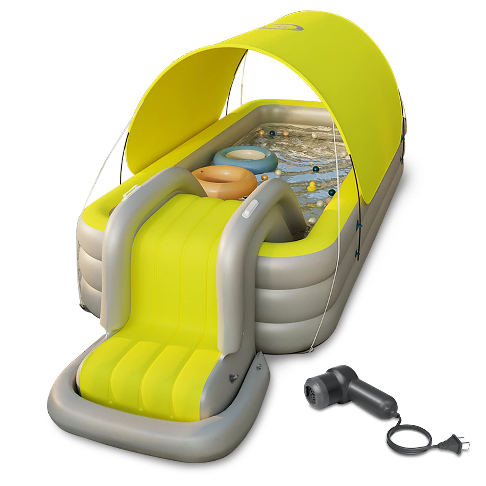 AILEADING Inflatable Swimming Pool with Shade Cover & Slide - Large Blow Up Family Pool for Adults & Kids, Outdoor Backyard Water Play for Summer Fun (Yellow) - Perfect for Birthday Parties, Family Gatherings & Backyard Relaxation