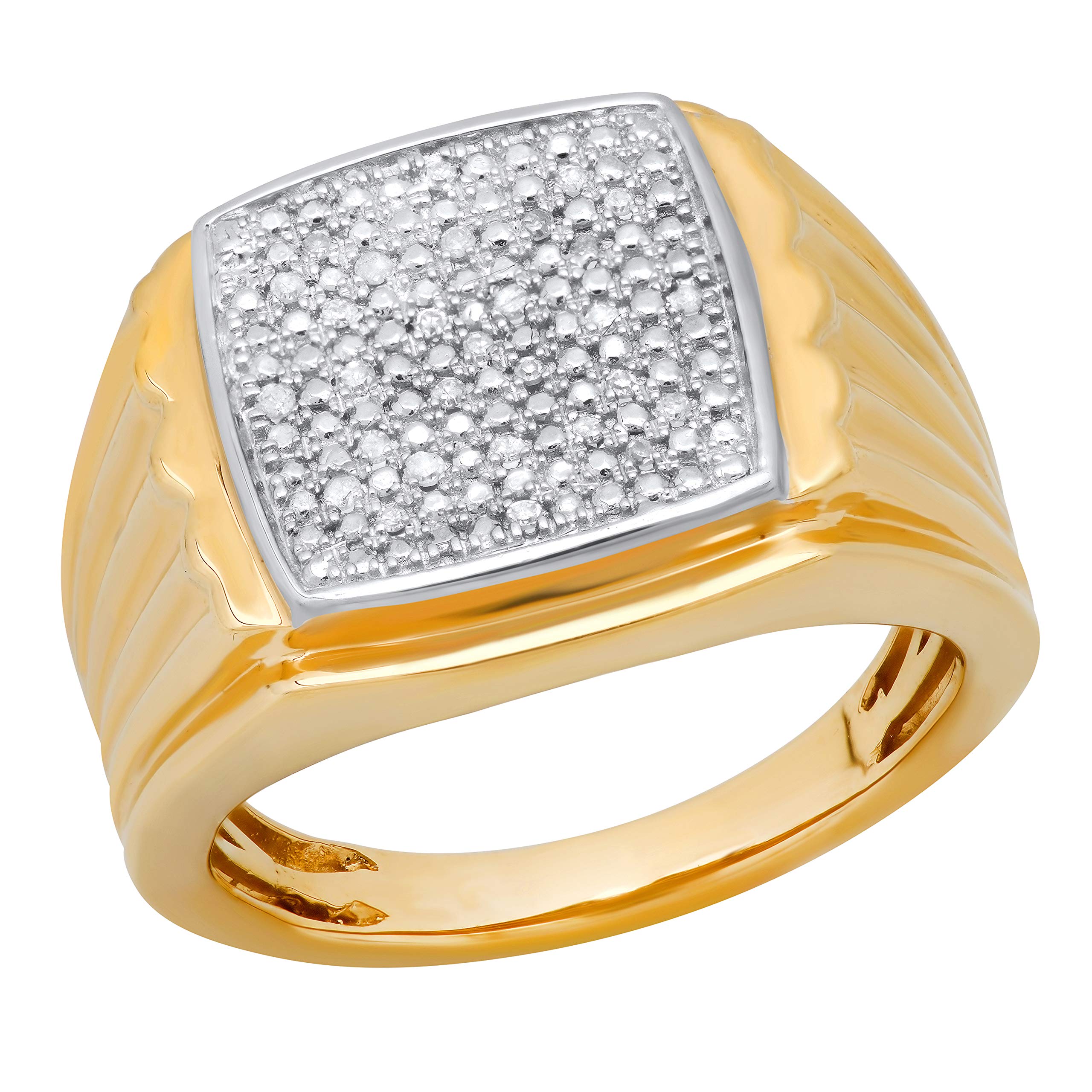 0.12 Carat Round White Diamond Men's Wedding Band - Yellow Gold Plated Sterling Silver Ring for Anniversary, Engagement & Special Occasions - Dazzlingrock Collection