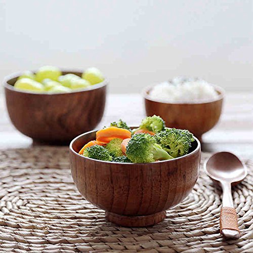 Handmade Wooden Bowls Set - 2PCS Natural Jujube Wood Serving Bowls for Rice, Soup, Dip, Coffee & Tea (5.1