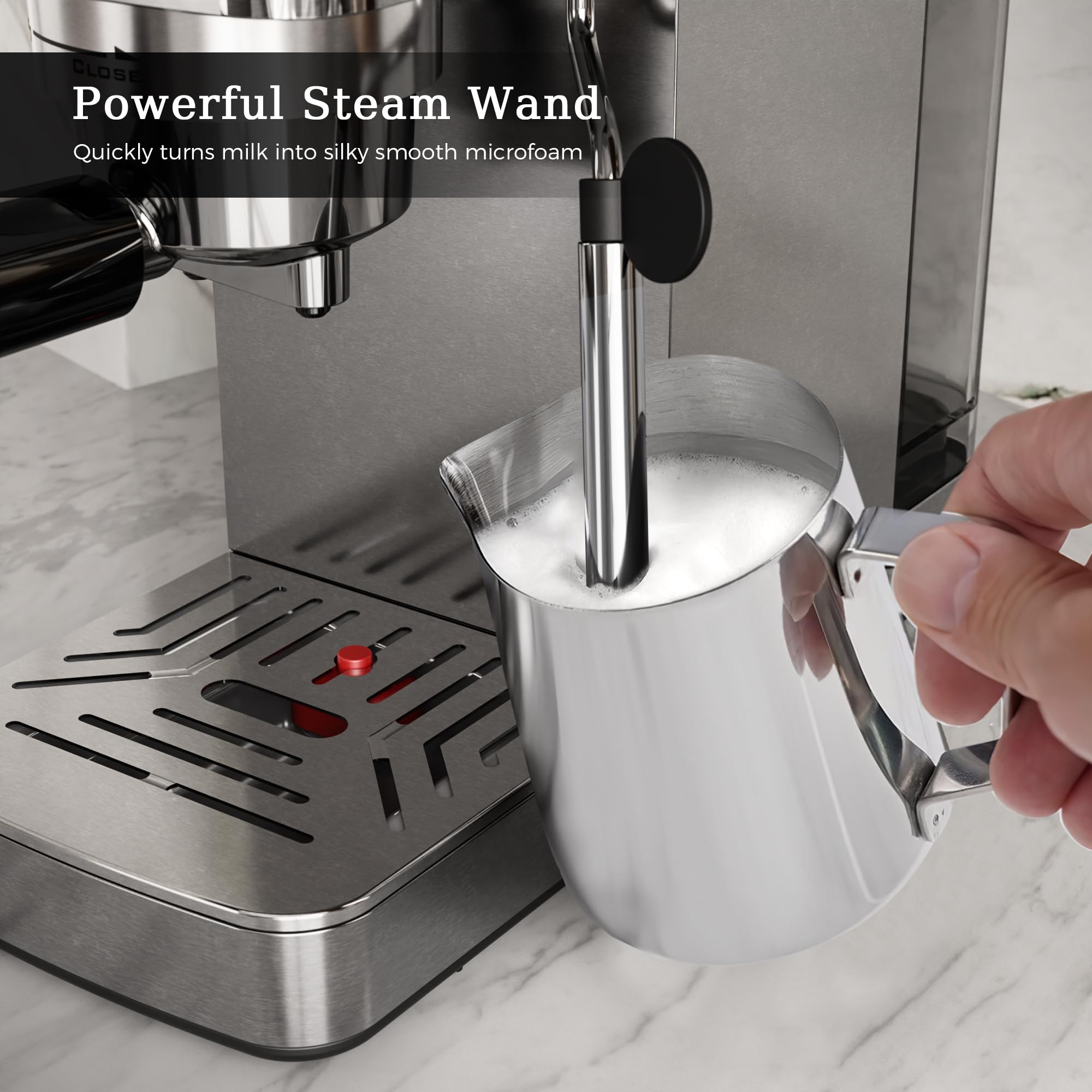 Kismile 20 Bar Espresso Machine with Milk Frother Steam Wand - Compact Cappuccino & Latte Maker for Home, 40oz Removable Water Tank, Stainless Steel - Perfect for Coffee Lovers & Small Kitchens