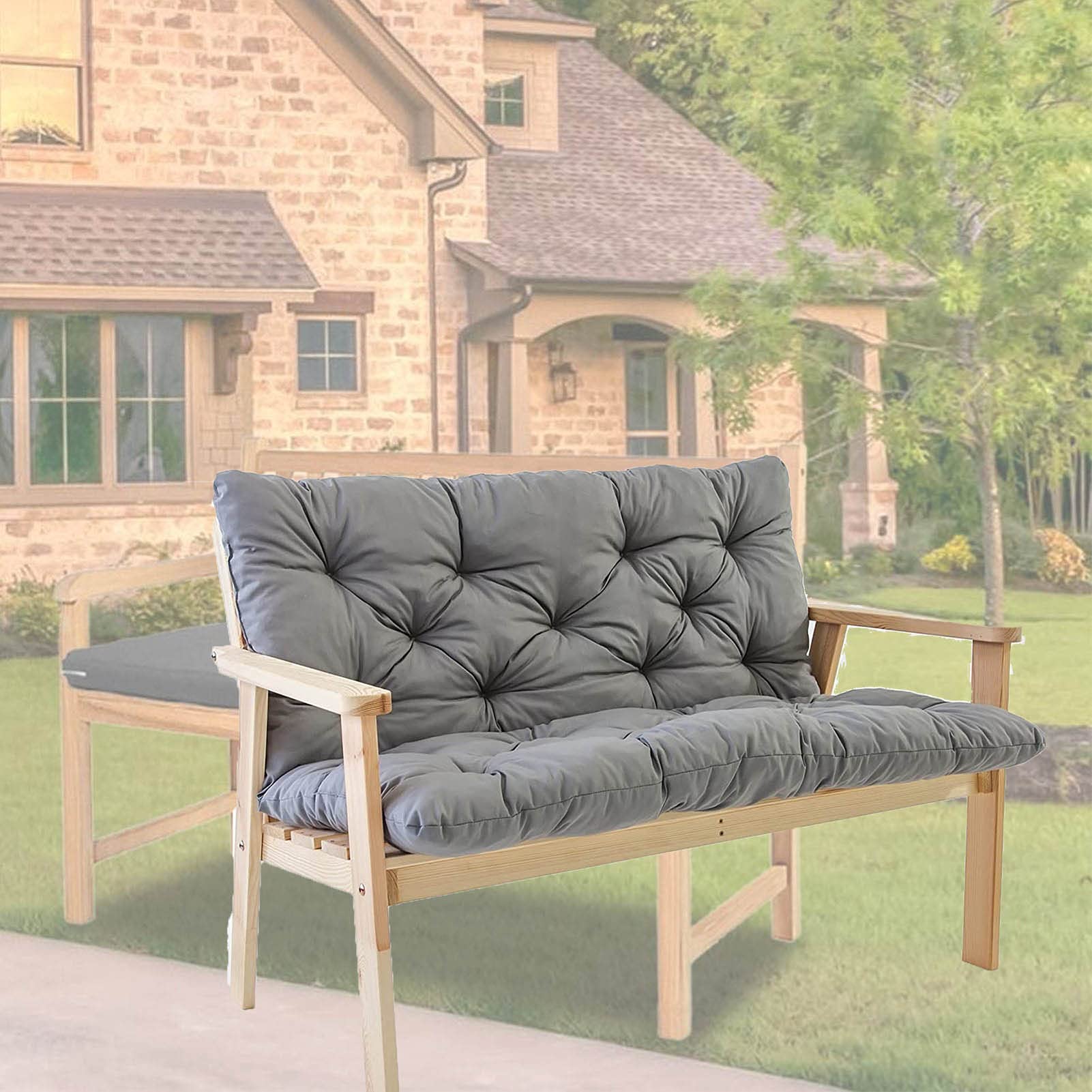 Premium Garden Bench Cushion - Thick Seat Cushion with Ties for Patio Chairs - 100% Polyester Indoor/Outdoor Furniture Cushion Cover - Perfect for Backyard, Deck, Porch & Poolside Relaxation