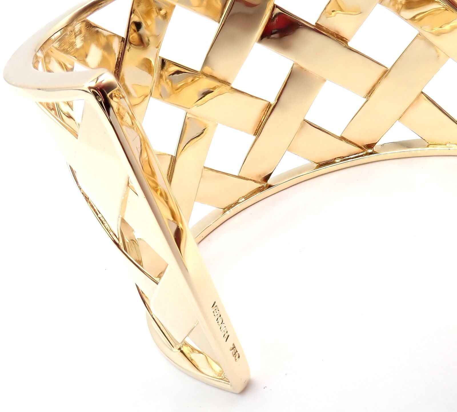 Authentic Verdura 18k Yellow Gold Criss Cross Wide Cuff Bracelet - Luxury Vintage Jewelry for Women, Perfect for Weddings & Special Occasions