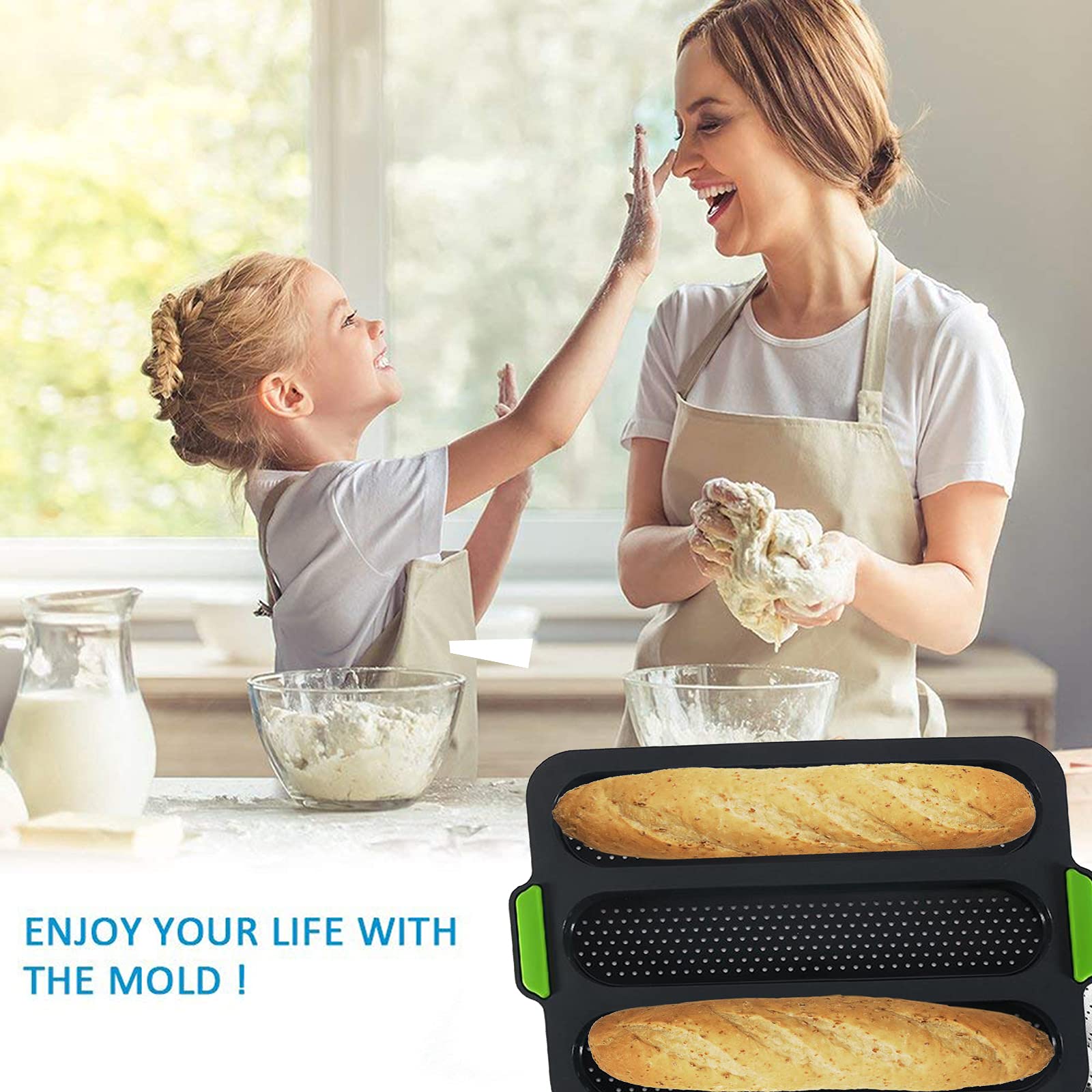 Premium Silicone Baguette Baking Mold - 3-Wave French Bread Loaf Pan for Homemade Baguettes (Grey) | Perfect for Baking, Meal Prep & French Cuisine at Home