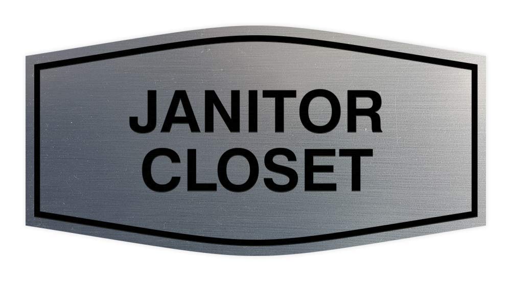 Brushed Silver Janitor Closet Sign - Medium Size for Professional Cleaning Supply Storage & Utility Room Organization