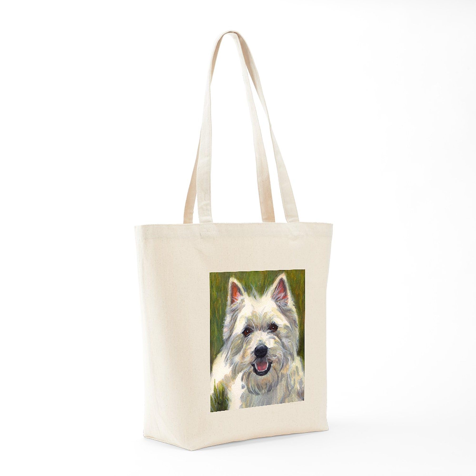 Happy Westie Tote Bag - Natural Canvas Reusable Shopping Bag for Groceries, Beach & Daily Use | Eco-Friendly Cotton Tote with Cute Dog Design