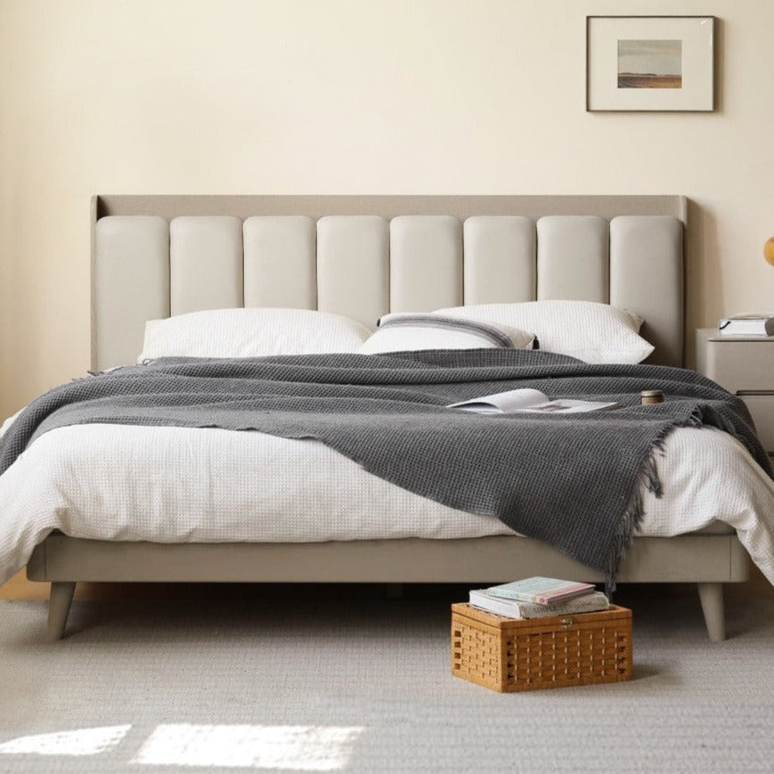 Premium Oak Solid Wood Piano Key Bed Frame with High-Tech Fabric Upholstery – Perfect for Modern Bedrooms, Guest Rooms & Luxury Home Decor