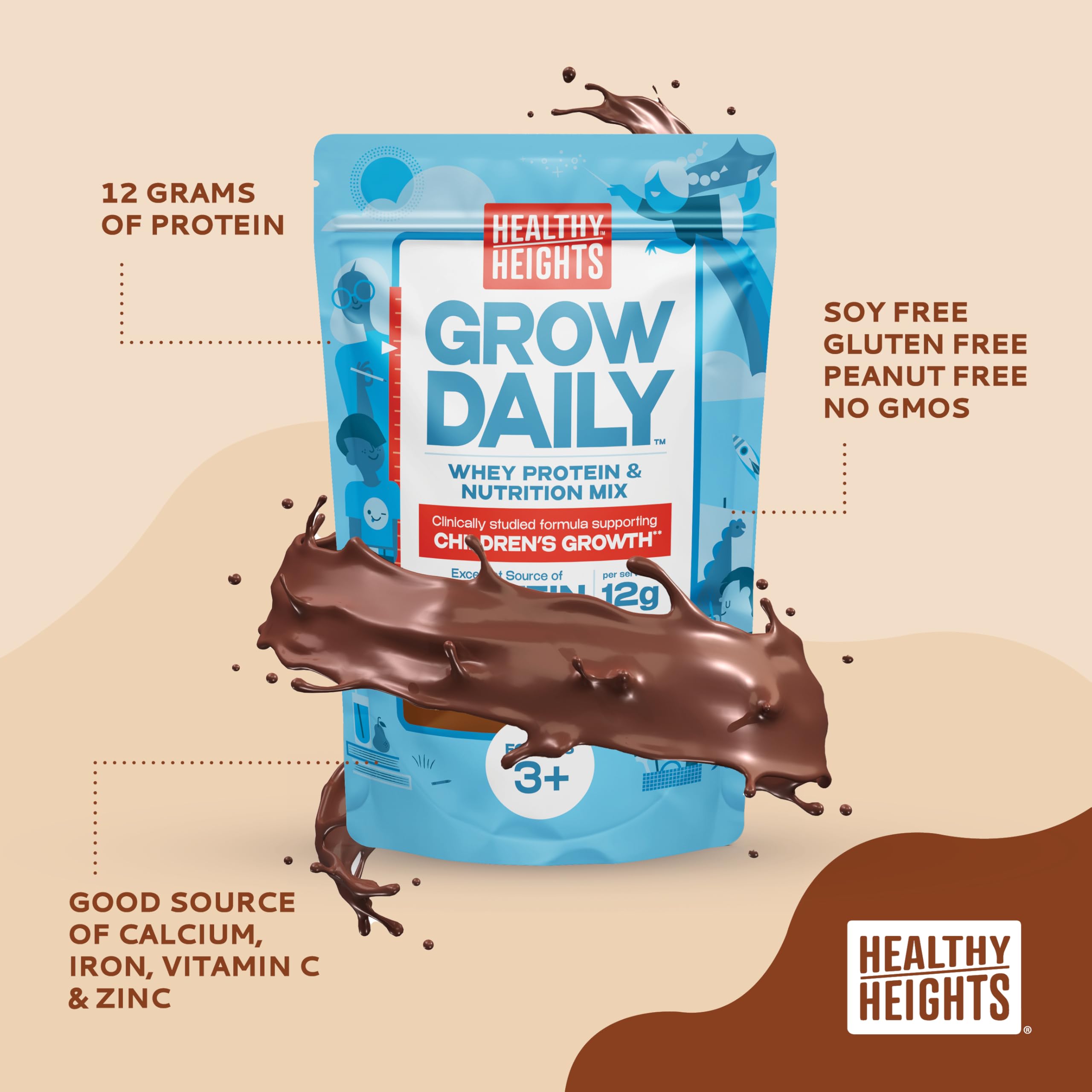 Healthy Heights Grow Daily Kids Protein Drink Mix (Chocolate) - High Protein Shake for Children Ages 3+ | Supports Growth & Development | Perfect for Breakfast, Snacks & Active Lifestyles