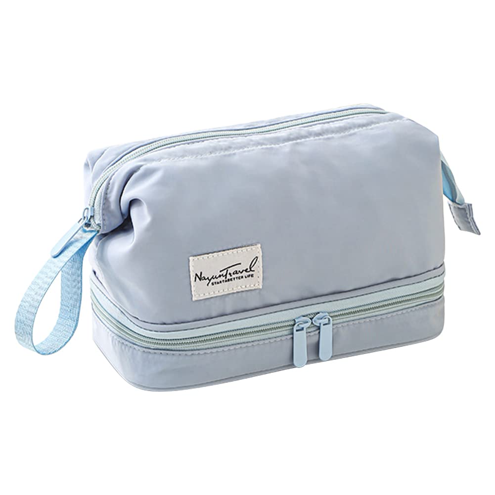 Double Layer Waterproof Cosmetic Bag & Makeup Organizer - Portable Travel Toiletry Bag with Brush Holder for Women | Perfect for Gym, Travel, and Daily Makeup Storage