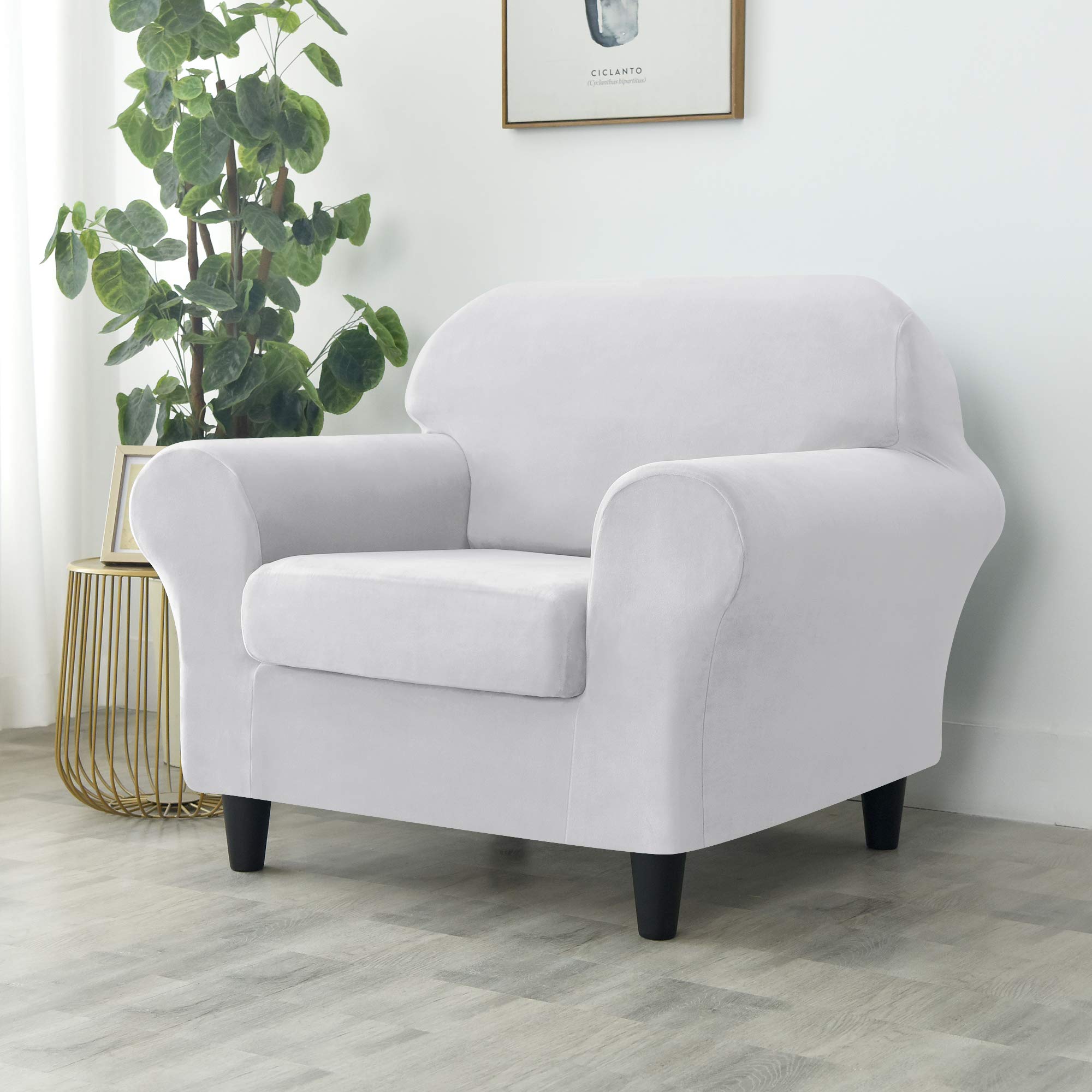 Stretch Velvet Sofa Slipcover - Ultra Soft Couch Cover for Pets & Kids, Furniture Protector - Light Grey Small - Perfect for Living Room, Bedroom & Home Decor