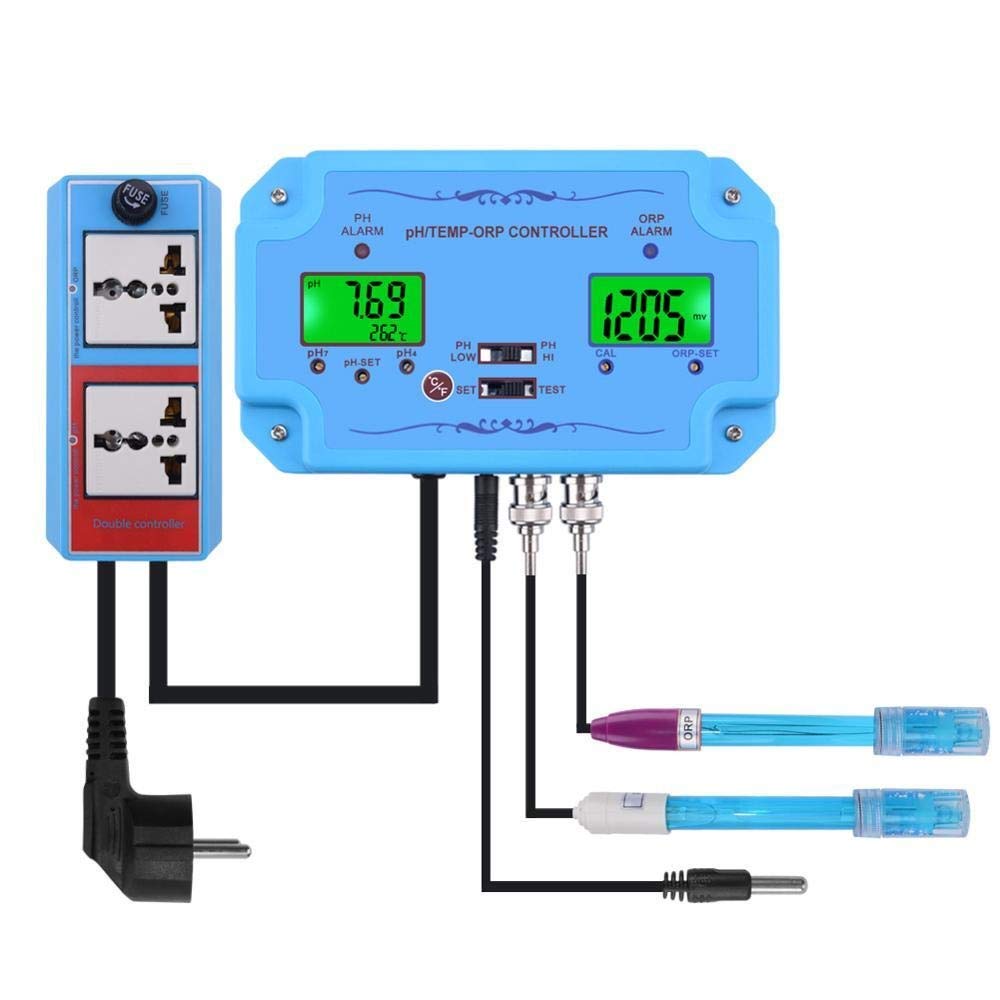 3-in-1 Digital Water Quality Tester - PH, Temperature & ORP Controller with BNC Probe | High Precision Aquarium Monitor | Perfect for Fish Tanks, Hydroponics & Pool Maintenance