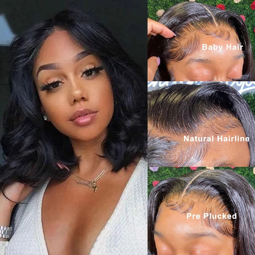 13x4 Lace Front Human Hair Wigs for Black Women - Brazilian Short Bob Wig 8 Inch 150 Density HD Transparent Loose Deep Wave - Perfect for Daily Wear, Cosplay & Special Occasions