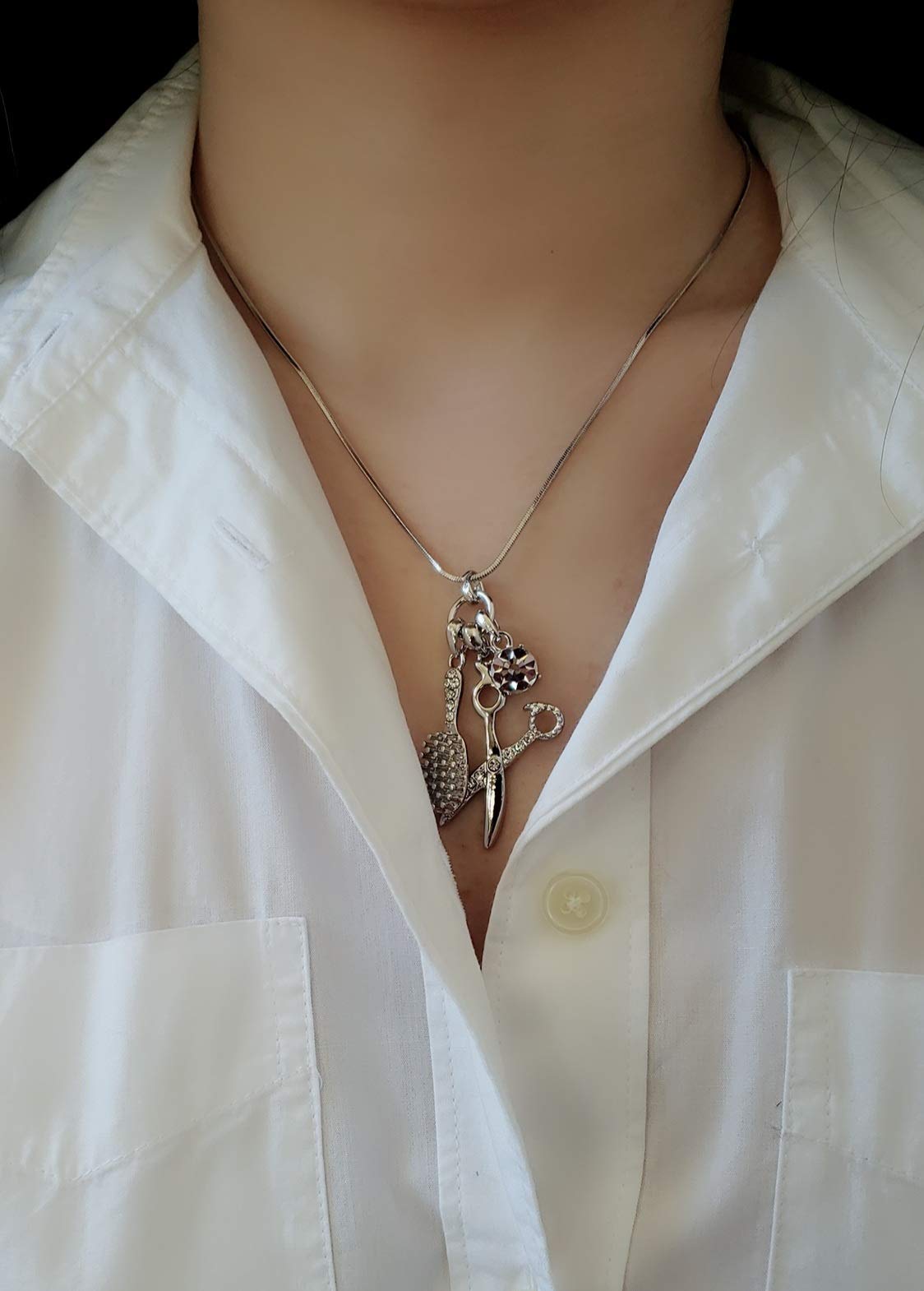 Stylish Hair Scissors & Brush Charm Dangle Necklace for Beauty Salon Lovers - Perfect Gift for Hairstylists & Salon Enthusiasts