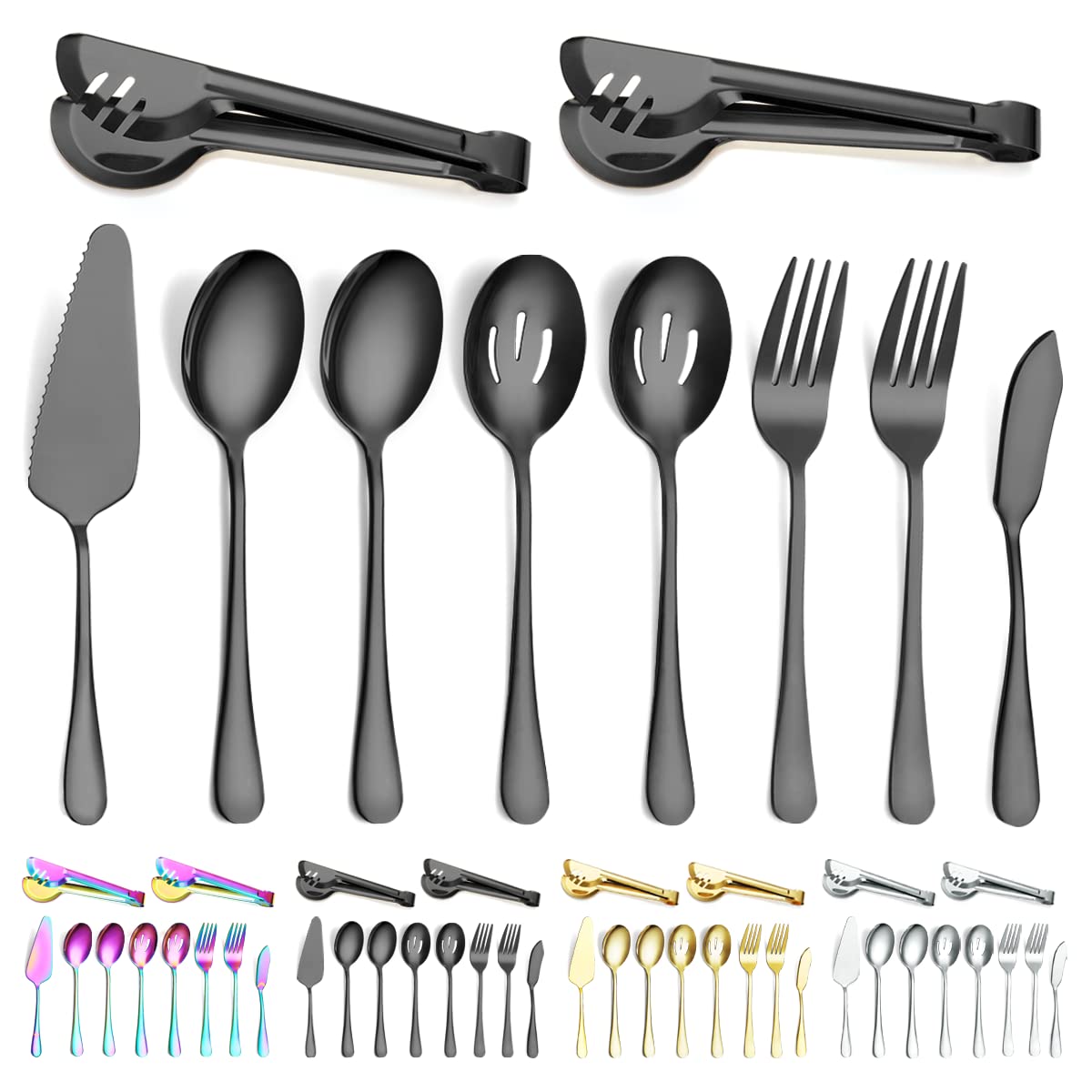 Premium 12-Piece Stainless Steel Serving Utensil Set - Includes 2 Serving Spoons, 2 Slotted Spoons, 2 Forks, Cake Server, Butter Knife & Tongs - Dishwasher Safe for Parties, BBQs & Dinner Hosting