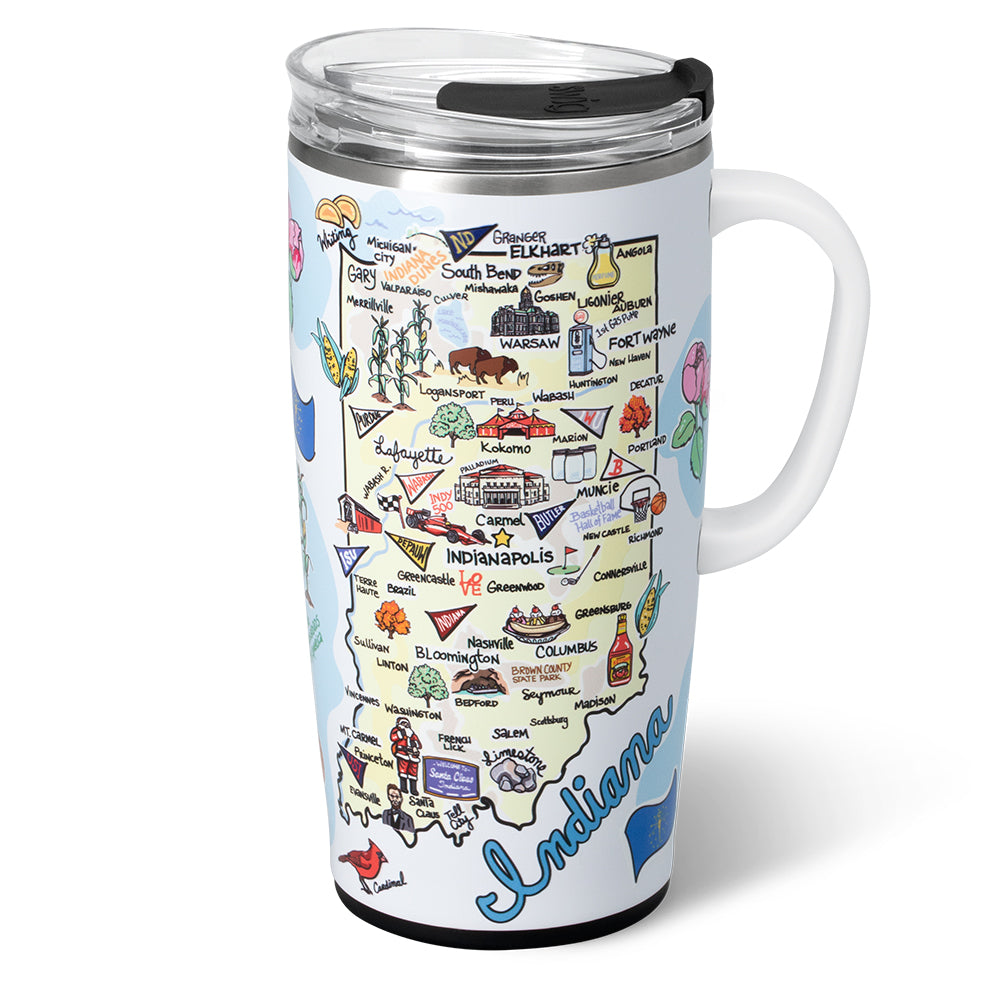 22oz Indiana Travel Mug - Insulated Stainless Steel Coffee Tumbler with Lid - Perfect for Commuting, Camping & Outdoor Adventures