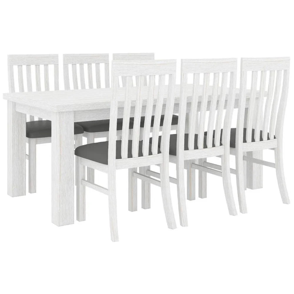 Francia Mountain Ash 6-Piece Dining Set with Table & Chairs - Brushed White Wash Finish | Perfect for Kitchen, Dining Room & Outdoor Patio
