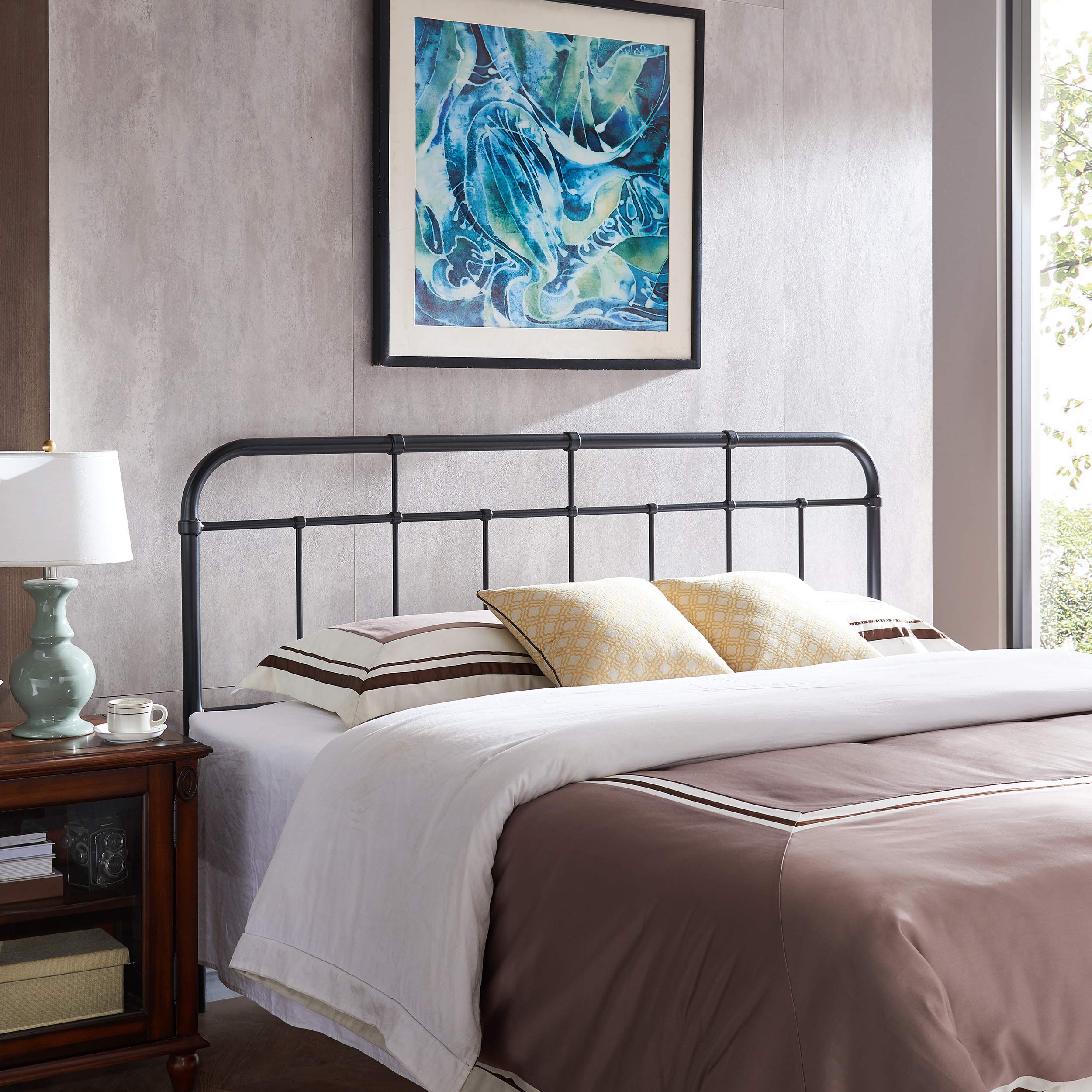 GDF Studio Industrial Iron Queen Headboard - Flat Black Metal Bed Frame for Modern Bedroom Decor | Perfect for Farmhouse, Loft & Urban Home Styles