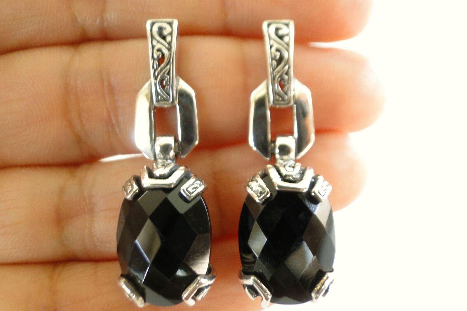Black Onyx 925 Sterling Silver Dangle Drop Earrings for Women - Elegant Statement Stud Post Jewelry for Party, Wedding & Evening Wear