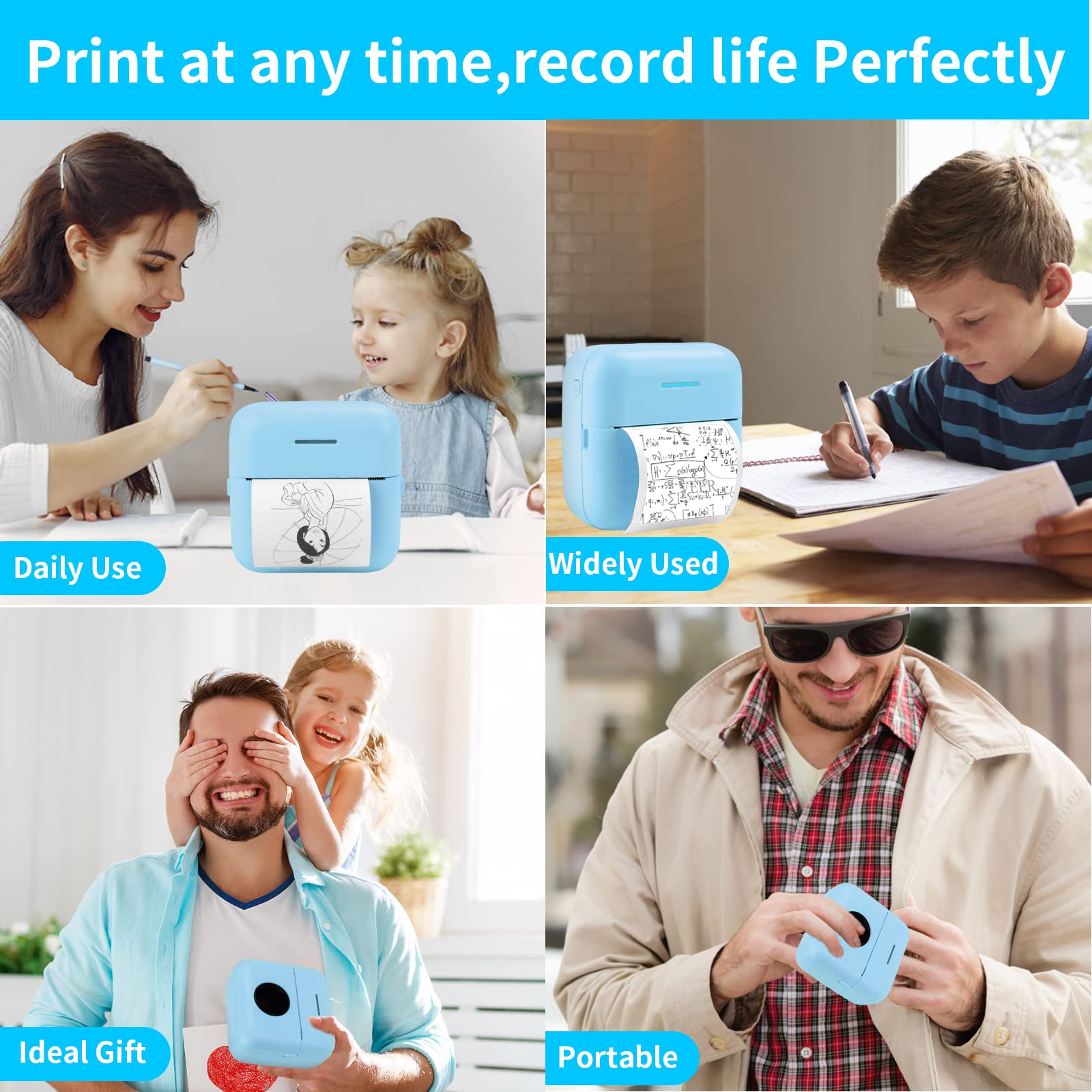 HuiJuKeJi Mini Sticker Printer - Bluetooth Smart Pocket Thermal Printer for iOS & Android | Inkless Printing with 11 Rolls Thermal Paper | Portable for Receipts, Photos, Journals, Notes & Memos | Perfect for Home, Office & Travel Use