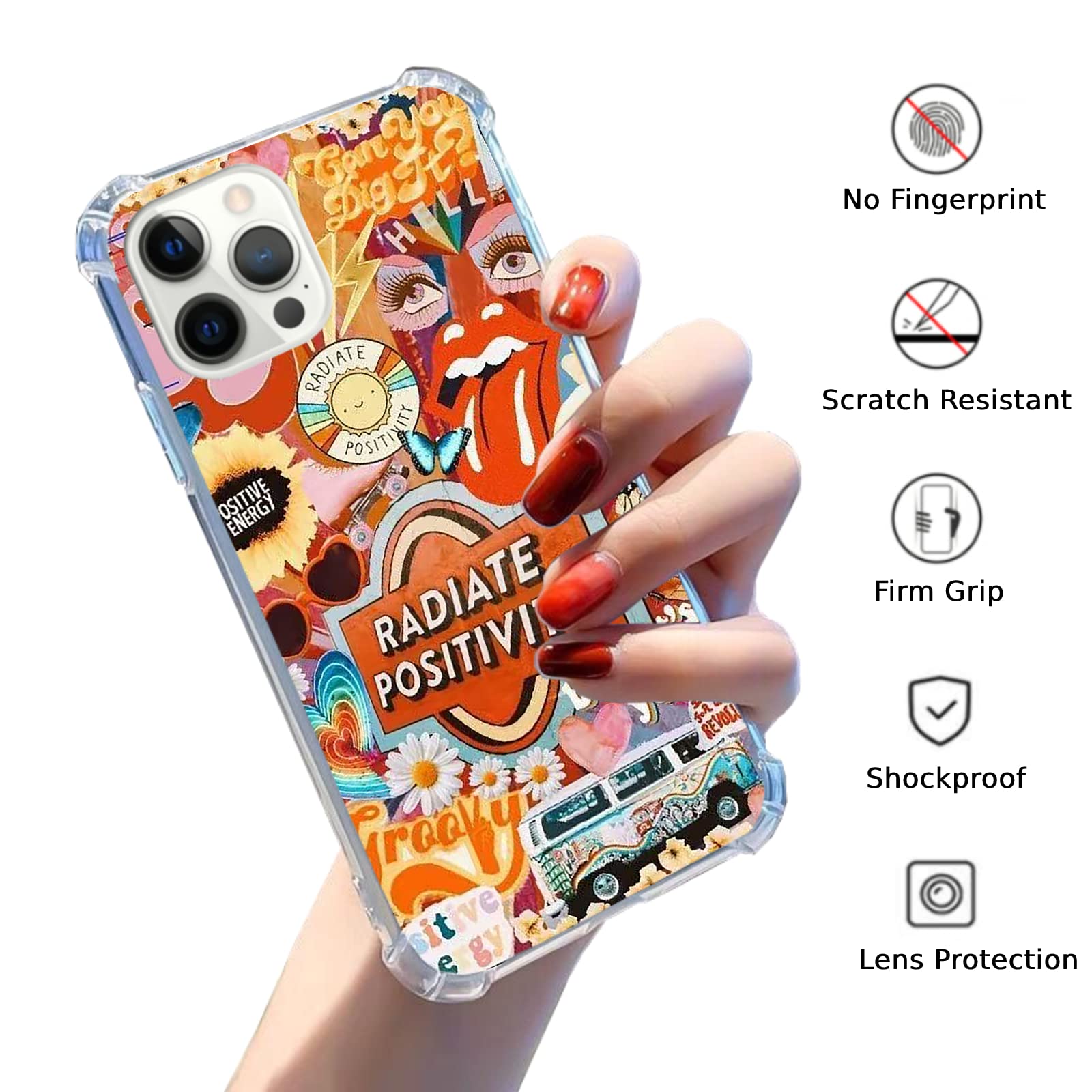 **Aesthetic Orange Hippie Trippy Groovy Phone Case for iPhone 12 Pro Max - Trendy Daisy Butterfly TPU Bumper Cover for Teens, Men & Women - Perfect for Music Festivals, Boho Style & Everyday Protection**