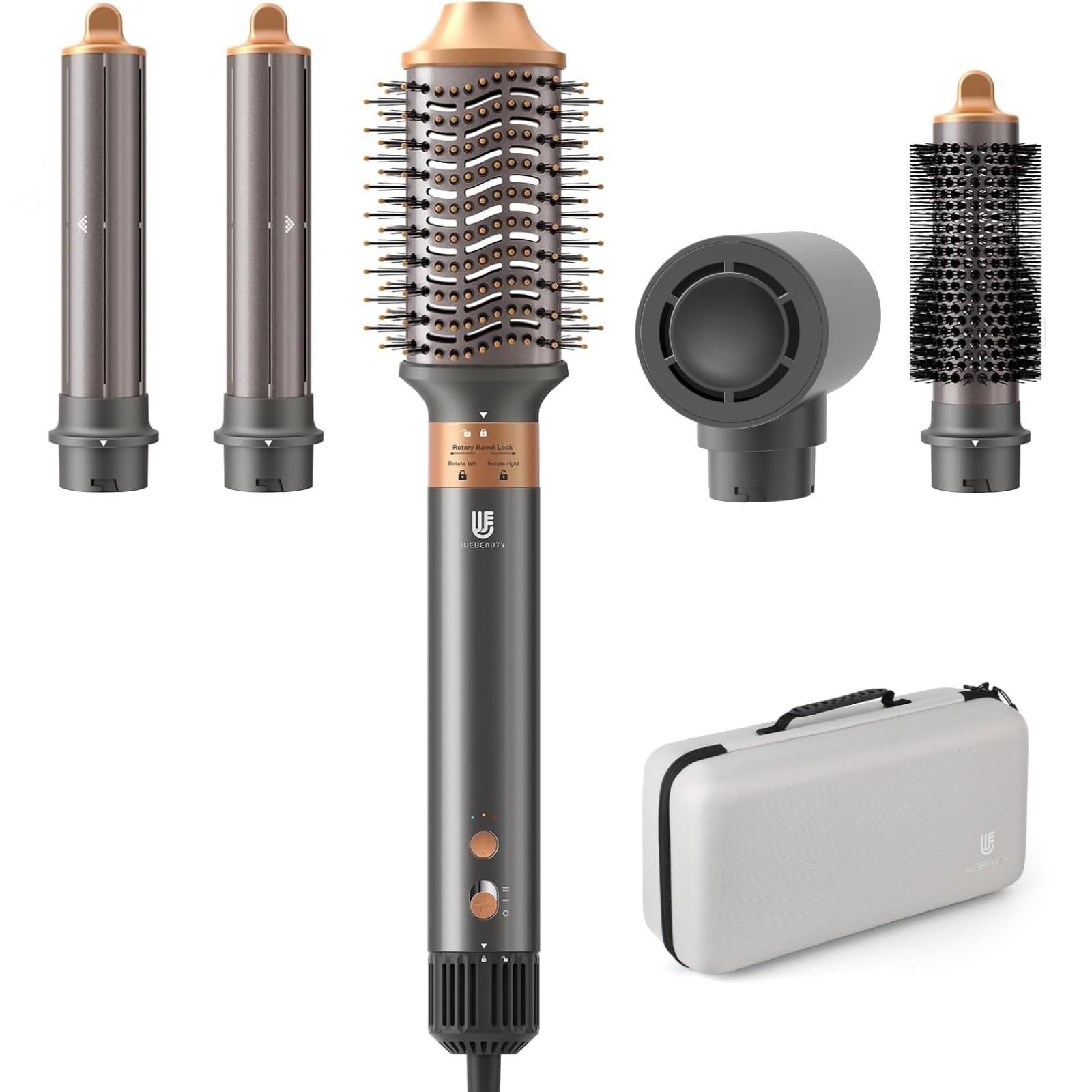 Webeauty 5-in-1 Professional Hair Dryer Brush - Ionic Ceramic Hot Air Styler for Fast Drying, Curling & Straightening (110,000 RPM, Grey & Gold) - Perfect for Home Salon Styling & Travel Hair Care