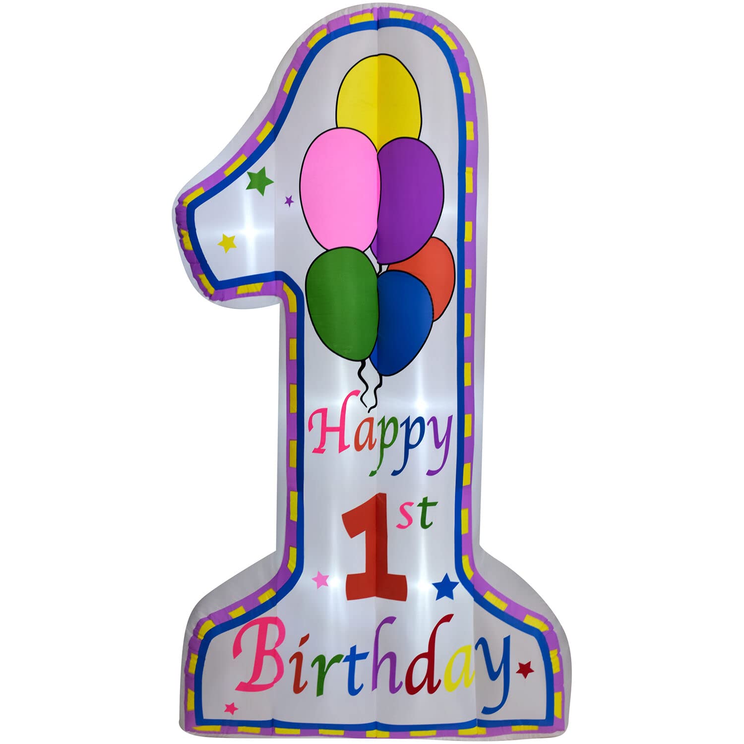 Fraser Hill Farm 8-Ft First Birthday Inflatable with LED Lights & Storage Bag - Baby's 1st Birthday Party Decorations for Outdoor & Indoor Celebrations - Perfect for Milestone Birthdays, Backyard Parties, and Festive Events