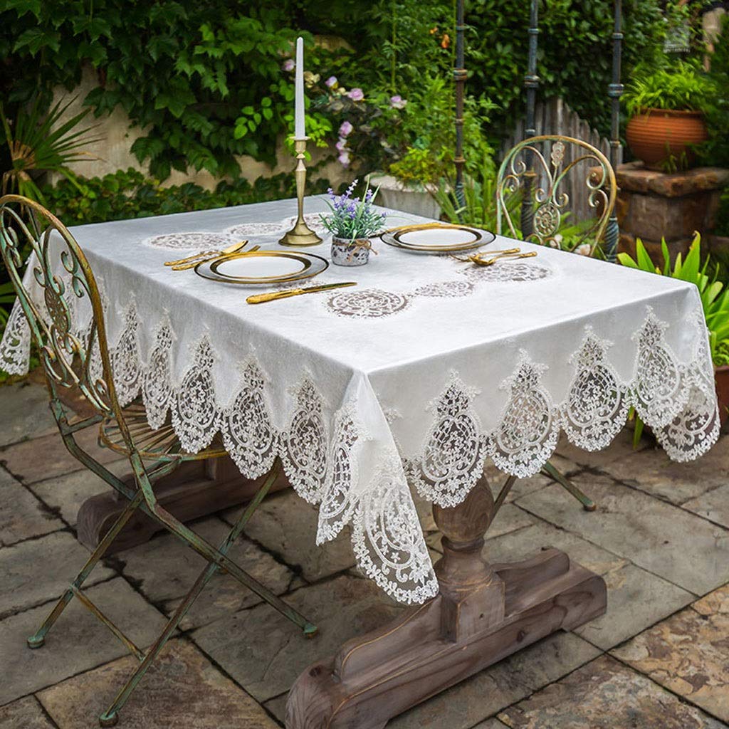 Elegant DIVY Embroidered Lace Tablecloth - Gold Velvet Rectangular European Pastoral Table Cover for Dining, Weddings & Home Decor | Multi-Purpose for Hotels, Bedside Tables & Shoe Protection