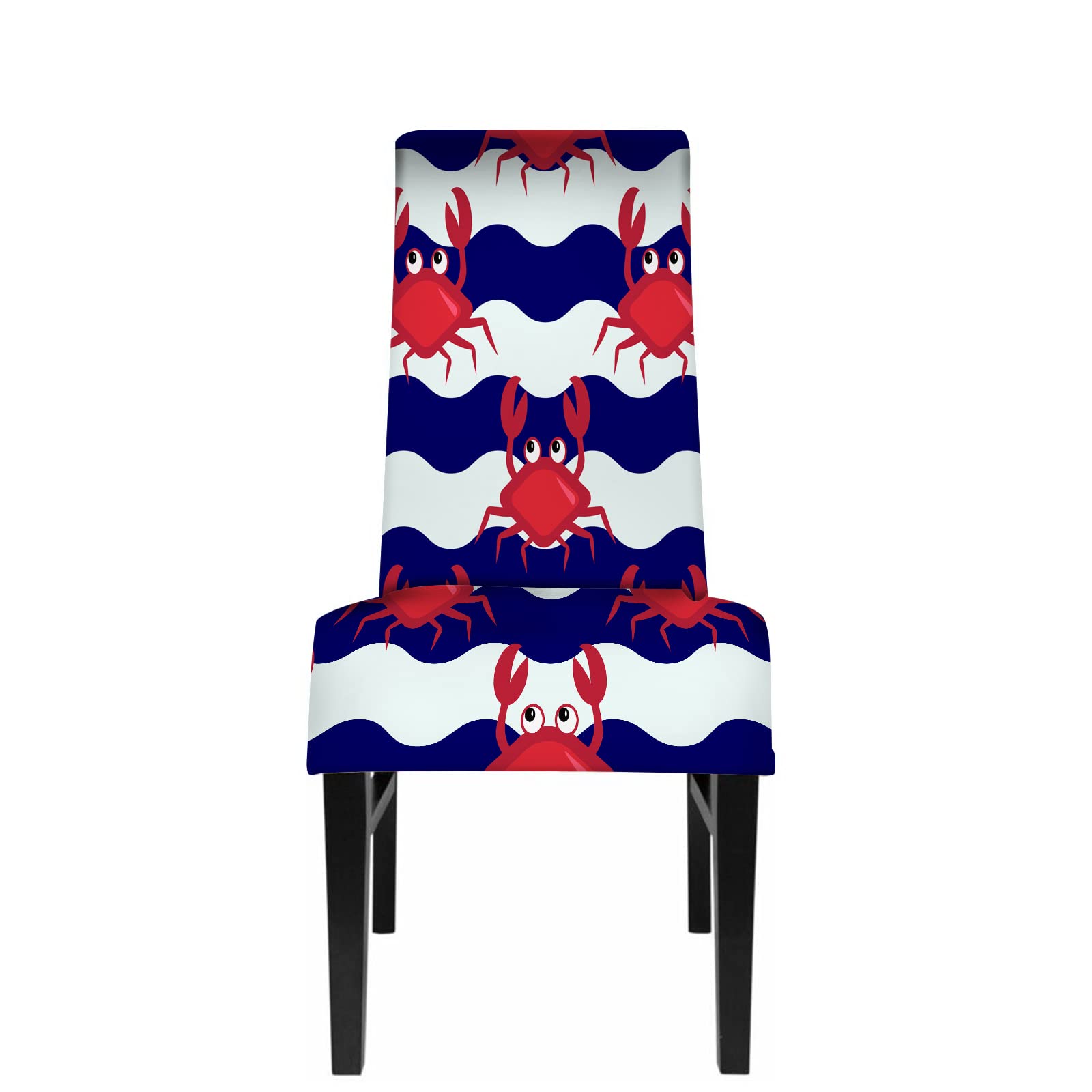 Cute Crab Sea Creature Red and Blue Striped Stretch Dining Chair Cover - Armless Slipcover for Kitchen, Dining Room, Restaurant & Outdoor Use