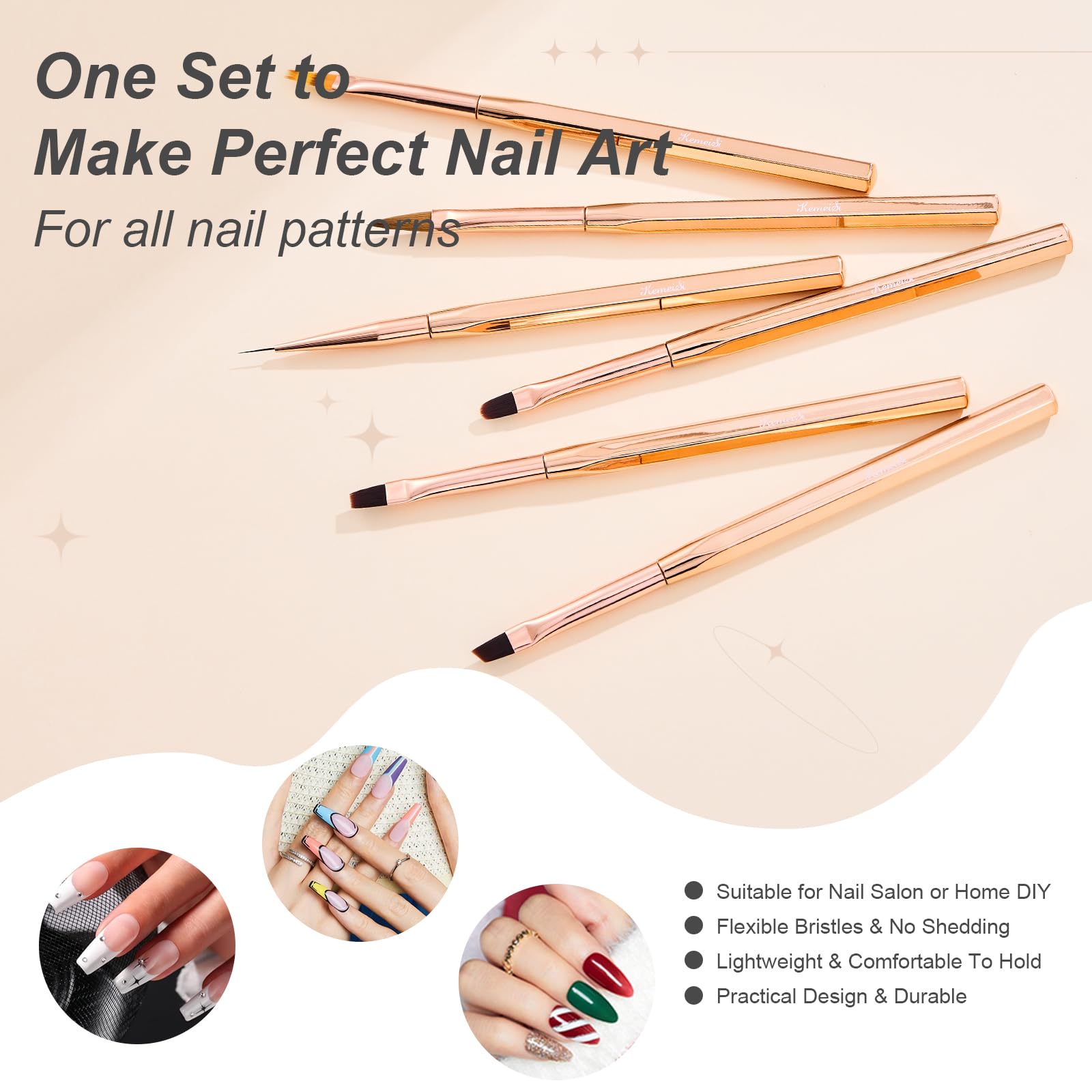 6Pcs Professional Nail Art Brush Set - Nail Liner, Ombre, Gel Polish Painting Brushes for DIY & Salon Nail Designs | Perfect for Home Manicures & Professional Nail Artistry