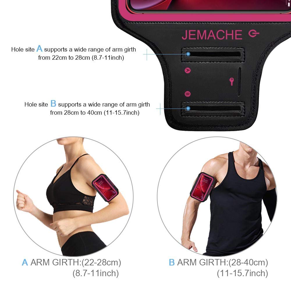 JEMACHE Waterproof Armband for iPhone 16/15/14/13/12/11 Pro - Adjustable Running Workout Armband with Key Holder (Rose) - Perfect for Gym, Jogging & Outdoor Activities