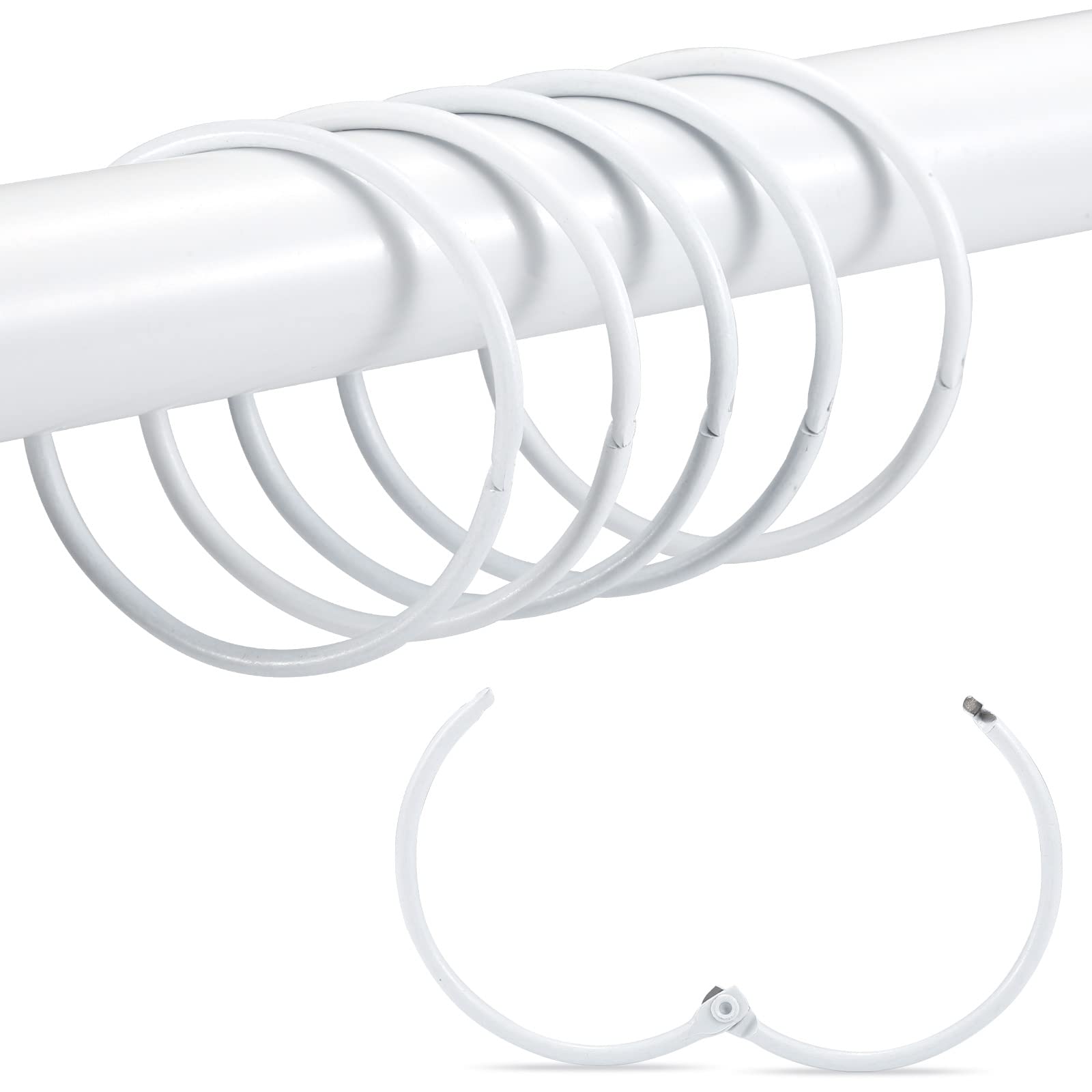 24 Pack Rustproof Metal Shower Curtain Rings - Smooth Gliding Snap Hooks for Bathroom Decor (White) | Perfect for Bathroom Renovation & Home Upgrade
