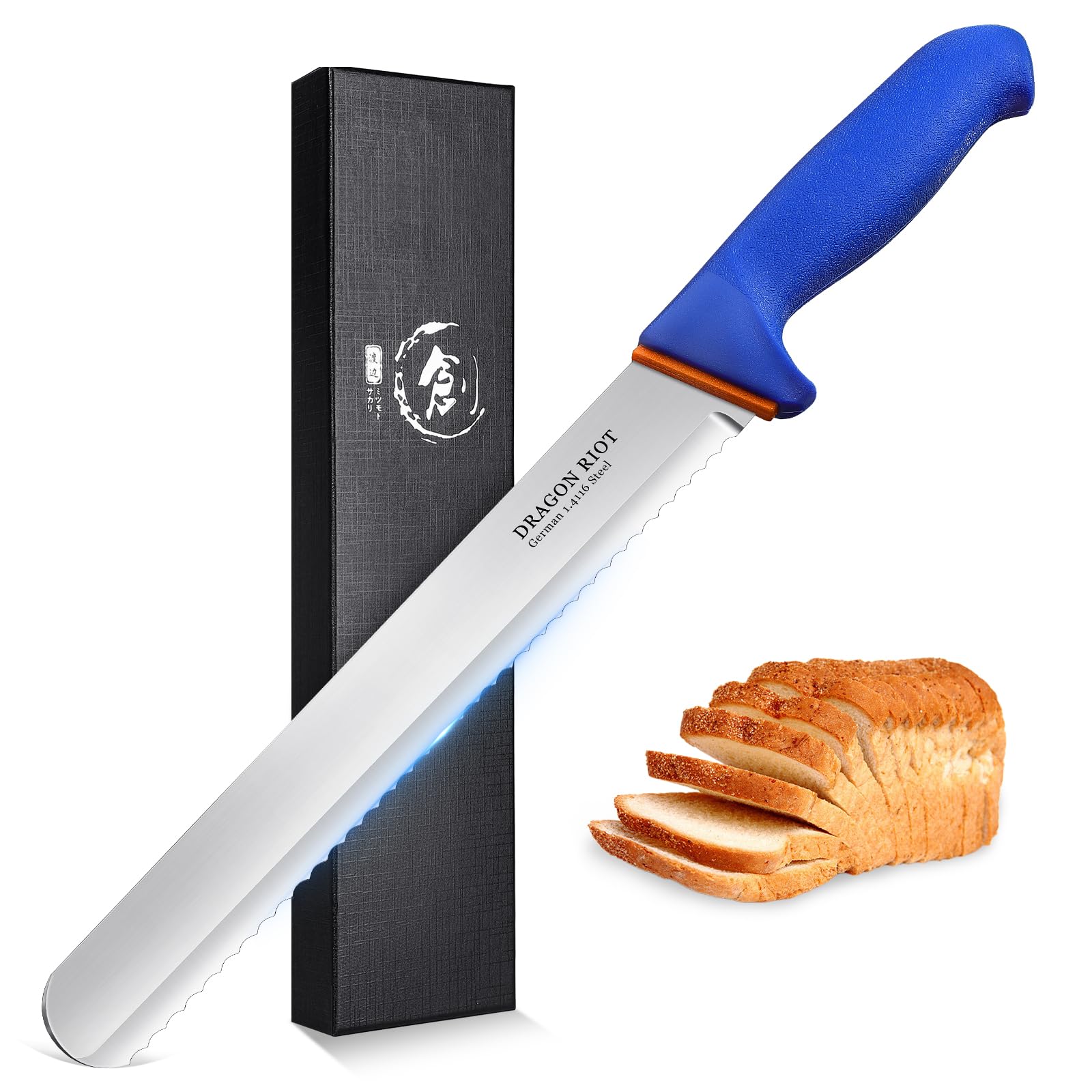 DRAGON RIOT 10-Inch Premium Serrated Bread Knife - German Stainless Steel Wavy Edge Blade - Perfect for Homemade Bread, Cake Slicing & Kitchen Use - Comes with Elegant Gift Box (Ideal for Wedding, Housewarming & Chef Gifts)