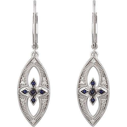 Vintage-Inspired Sterling Silver Blue Sapphire & 1/6 CTW Diamond Lever Back Earrings - Elegant Dangle Earrings for Women, Perfect for Weddings, Parties & Special Occasions