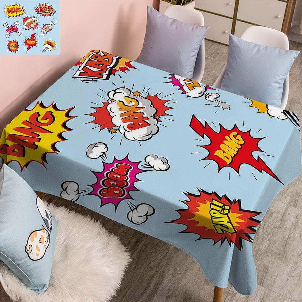 Superhero Microfiber Tablecloth - Pop Art Design with Heroic Speech Bubbles & Vibrant Colors (52x70 Inches) - Perfect for Holiday Dinners, Buffet Tables, Comic-Themed Parties & Superhero Birthday Decorations