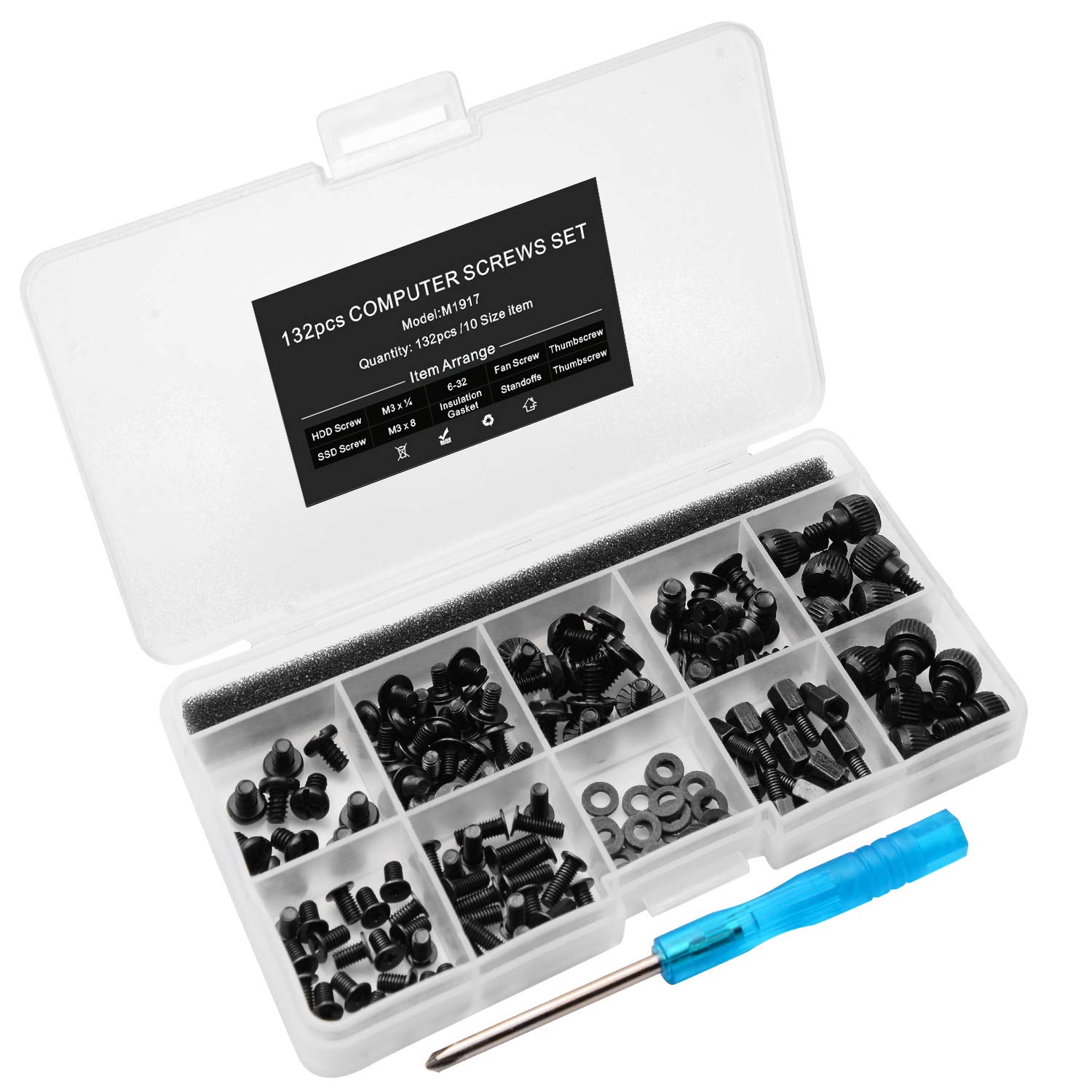 132pcs PC Motherboard Screw Standoffs Kit for Computer Case, HDD, SSD & Fan Installation - Includes Screwdriver | DIY Computer Build & Repair Accessories