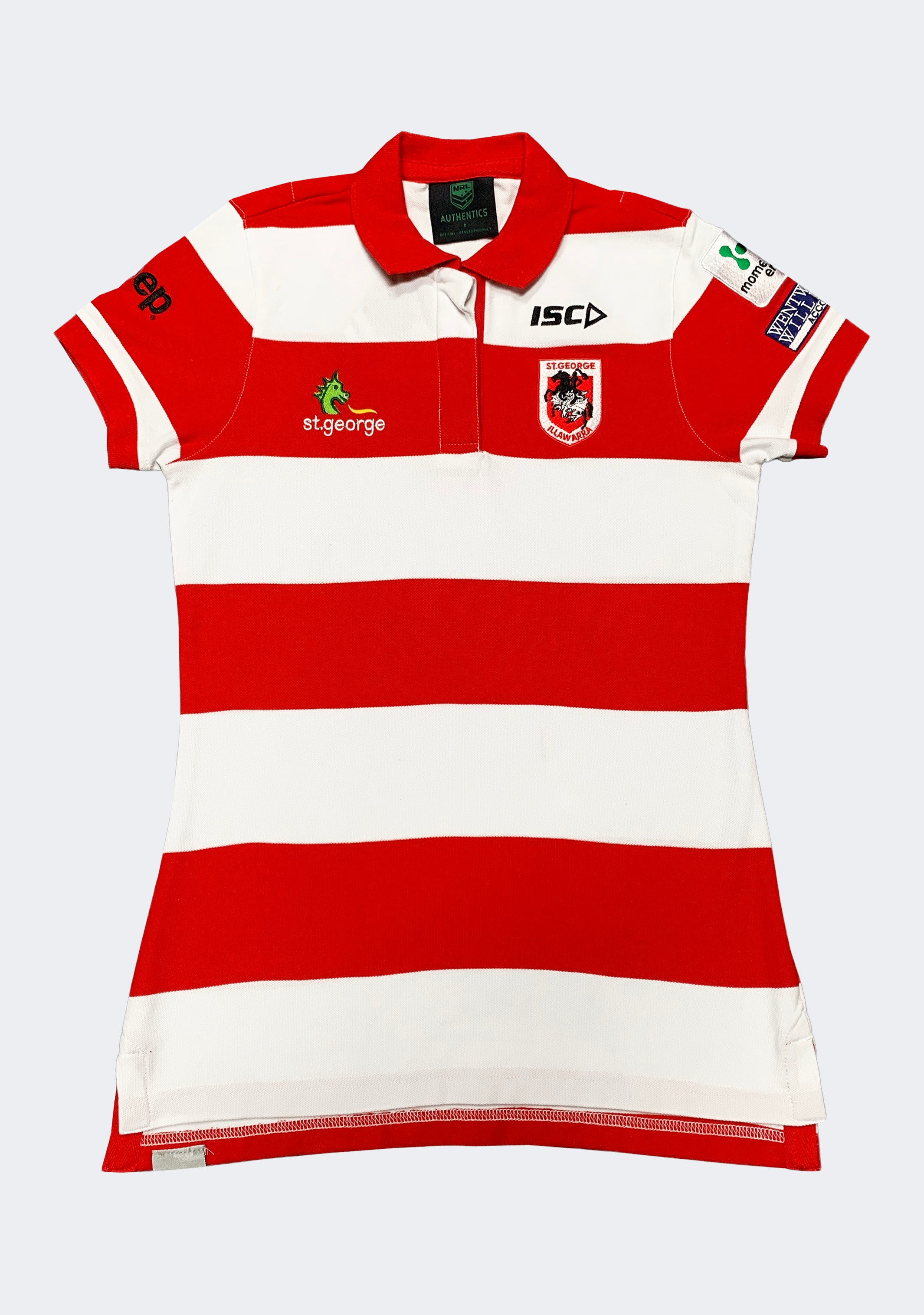 ISC Women's St George Illawarra Dragons Striped Polo Shirt - Breathable Performance Golf Tennis Rugby Polo for Women - Perfect for Sports, Casual Wear & Team Events