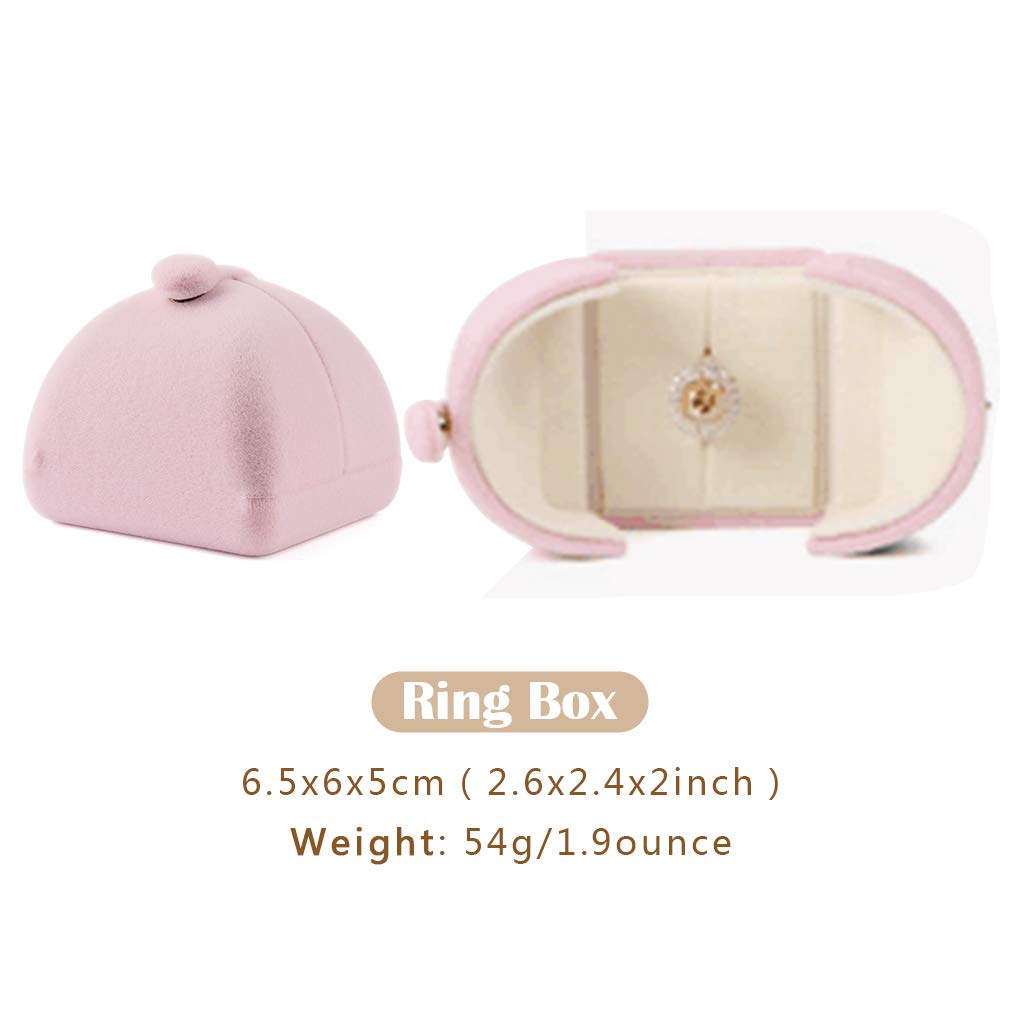 Velvet Ring Box for Jewelry - Soft Flocked Wedding Engagement Gift Box for Proposals, Anniversaries & Birthdays - Elegant Pink Jewelry Display Case for Bridal & Special Occasions