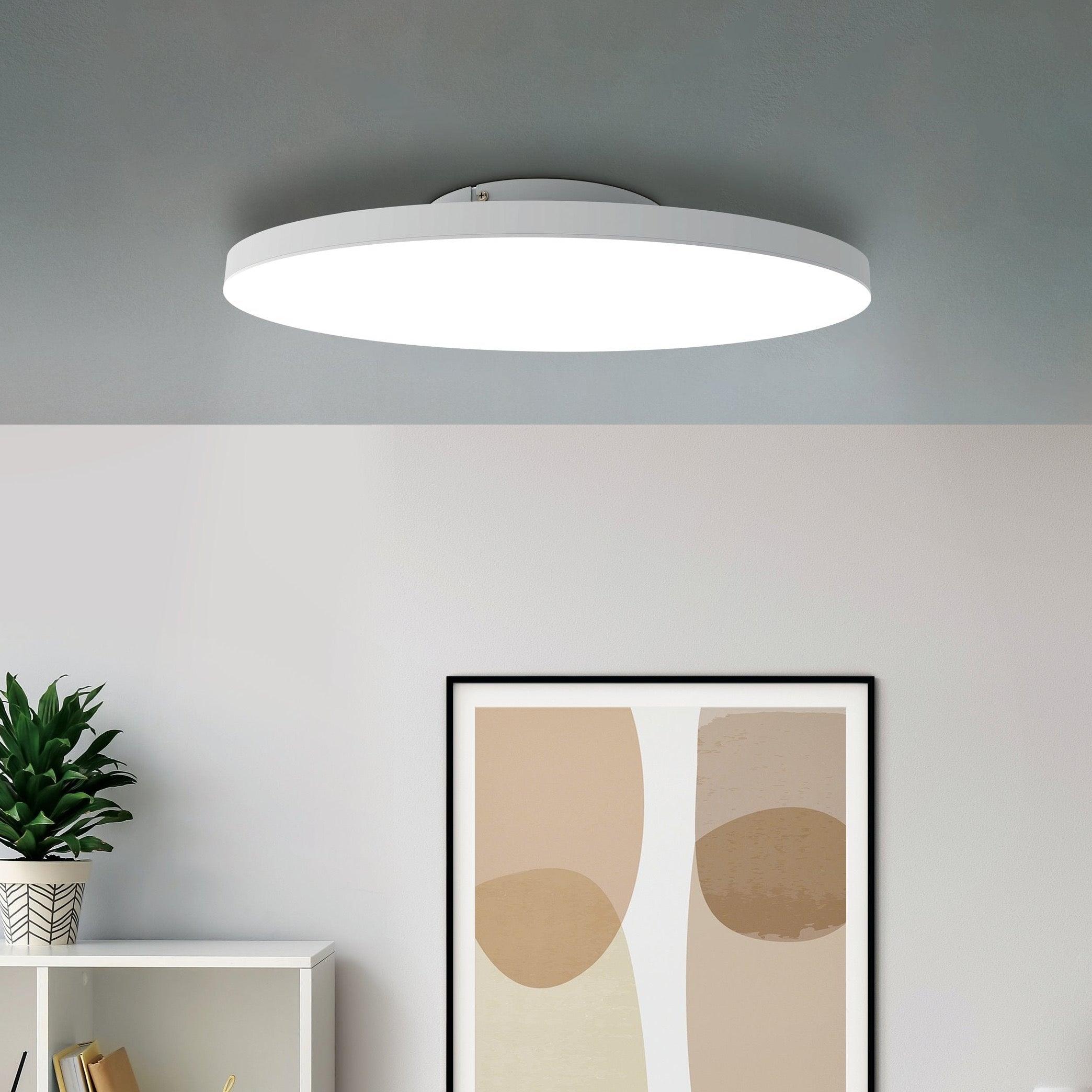 Smart LED Flush Mount Ceiling Light - 24 Inch Round White Dimmable Light Fixture with Remote Control for Living Room, Bedroom, or Kitchen | Eglo Connect Turcona Z