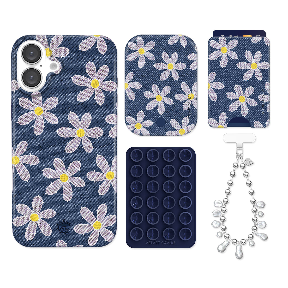 Denim Daisy iPhone Case with Wallet Holder - Stylish & Functional Phone Accessory for Women | Perfect for Everyday Use, Travel, and On-the-Go Convenience