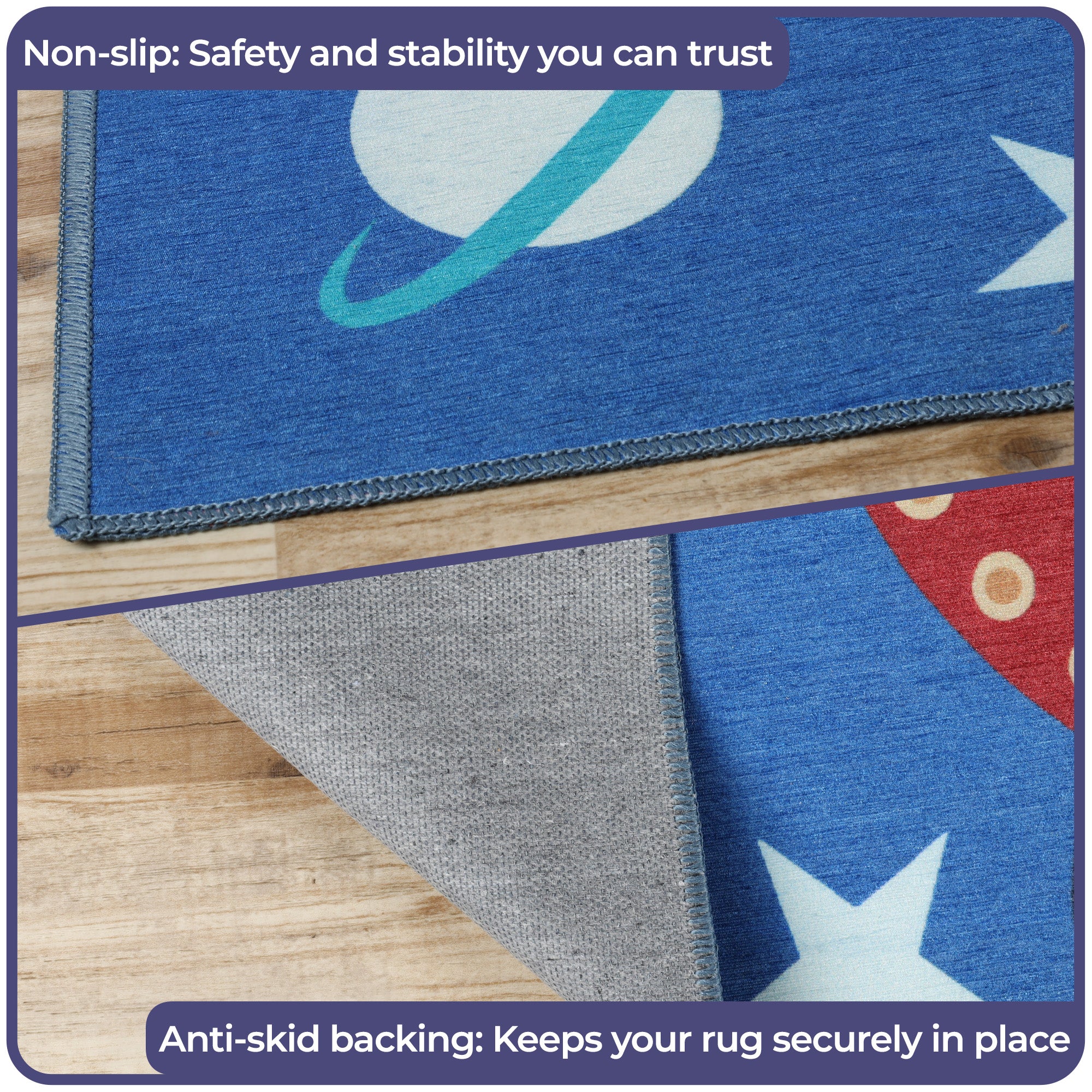 Lil' Flyer Spaceship Non-Slip Kids Playroom Rug - Washable Indoor Floor Mat for Toddler Safety & Play Area Decor