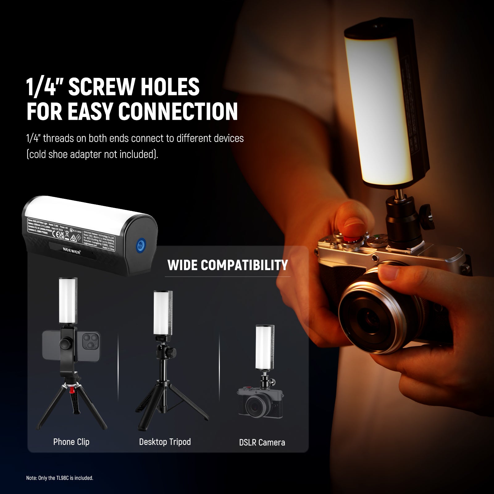 NEEWER TL98C Magnetic Handheld LED Light Wand - APP & DMX Control, RGBWW Color Changing Photography Lighting for YouTube Videos, TikTok Content Creation, Live Streaming, and Studio Photography