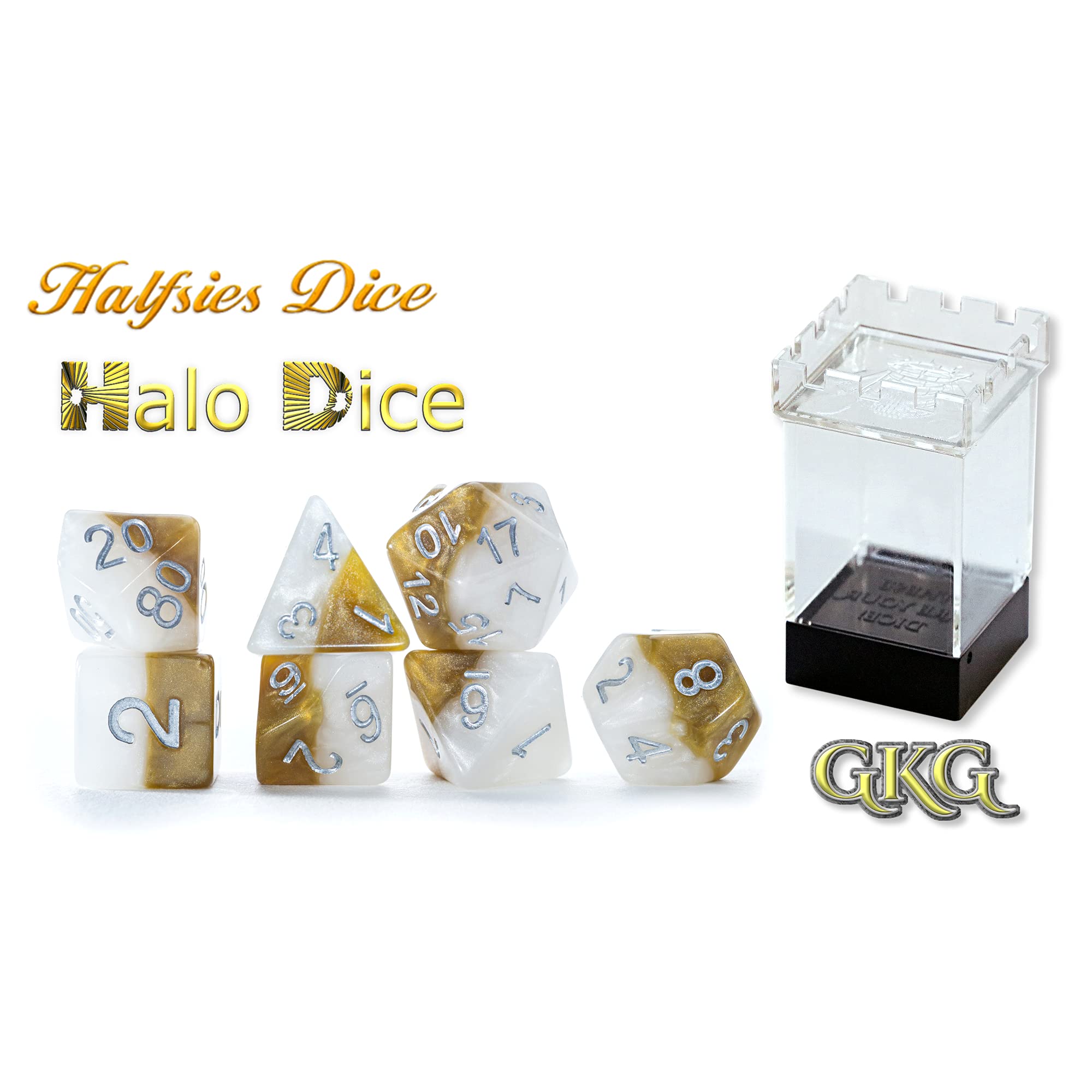 Gate Keeper Games Halfsies Dice Set - Unique Halo Themed Polyhedral Dice for D&D, RPG, and Tabletop Gaming | Perfect for Dungeons & Dragons, Pathfinder, and Board Game Enthusiasts