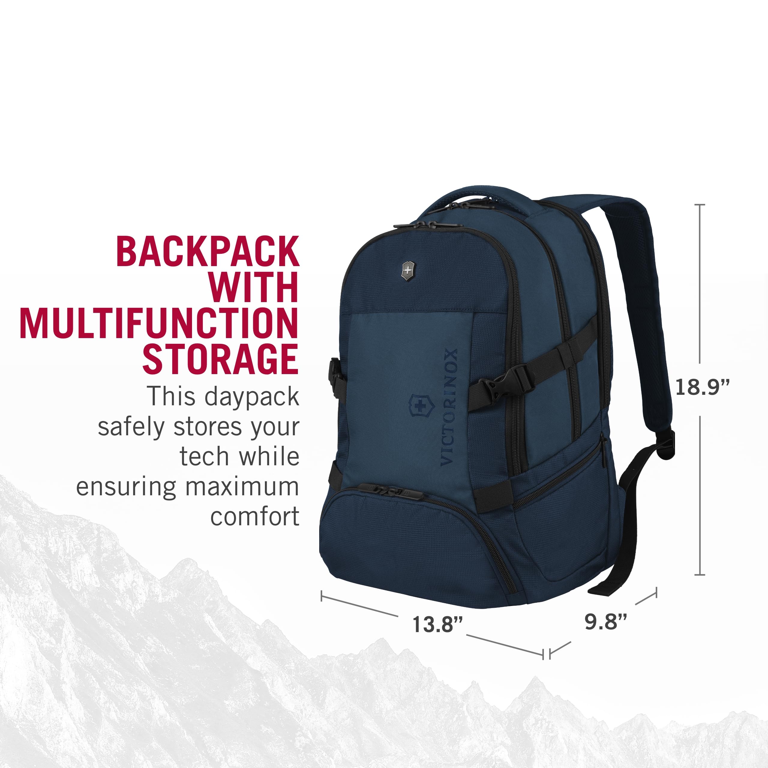 Victorinox VX Sport EVO Deluxe 28L Travel Backpack - Lightweight Durable Hiking Backpack with Airflow Technology & Adjustable Straps - Perfect for Commuting, Camping & Outdoor Adventures - Blue